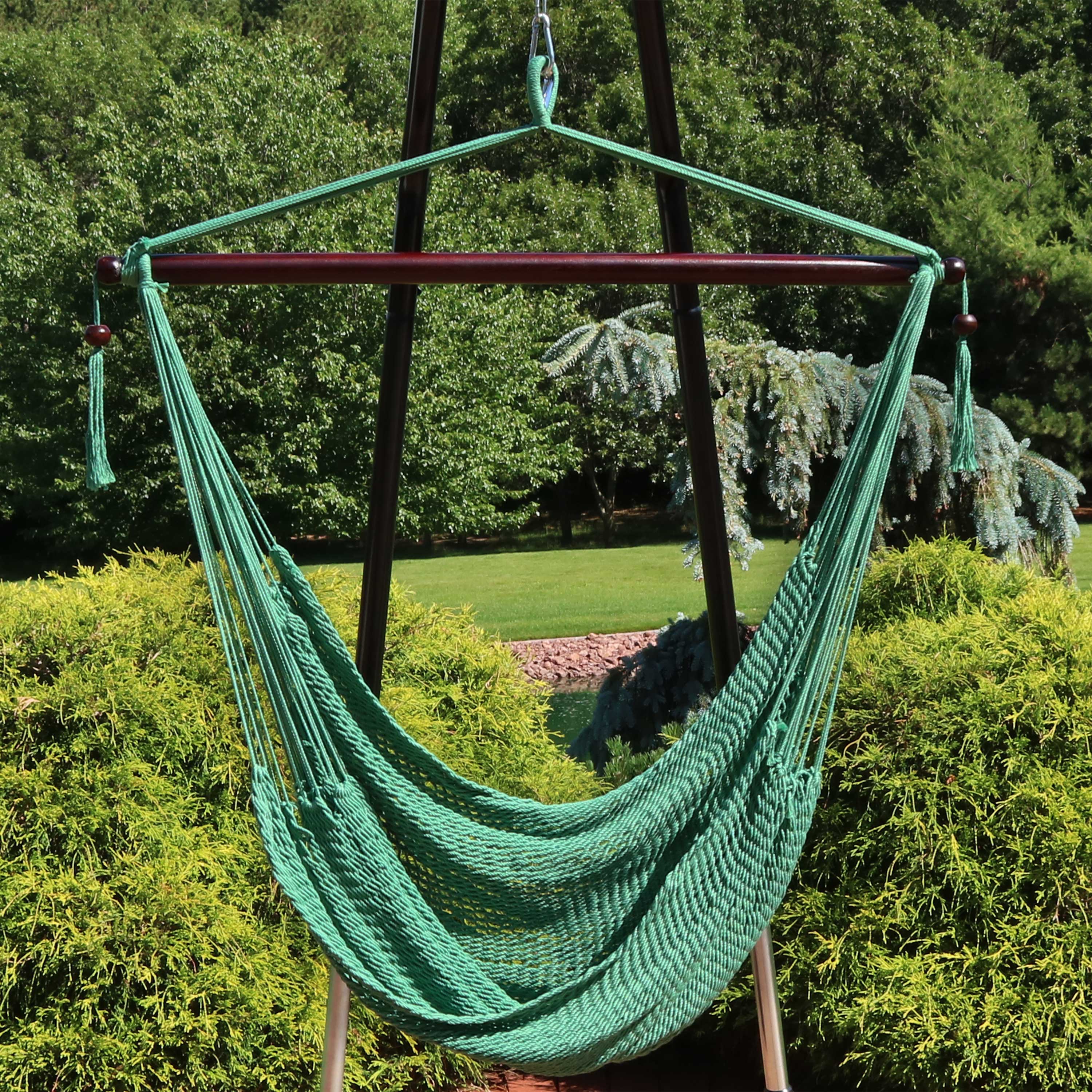 Alt View 1. Sunnydaze - Extra Large Polyester Rope Hammock Chair and Spreader Bar - Jungle Green.