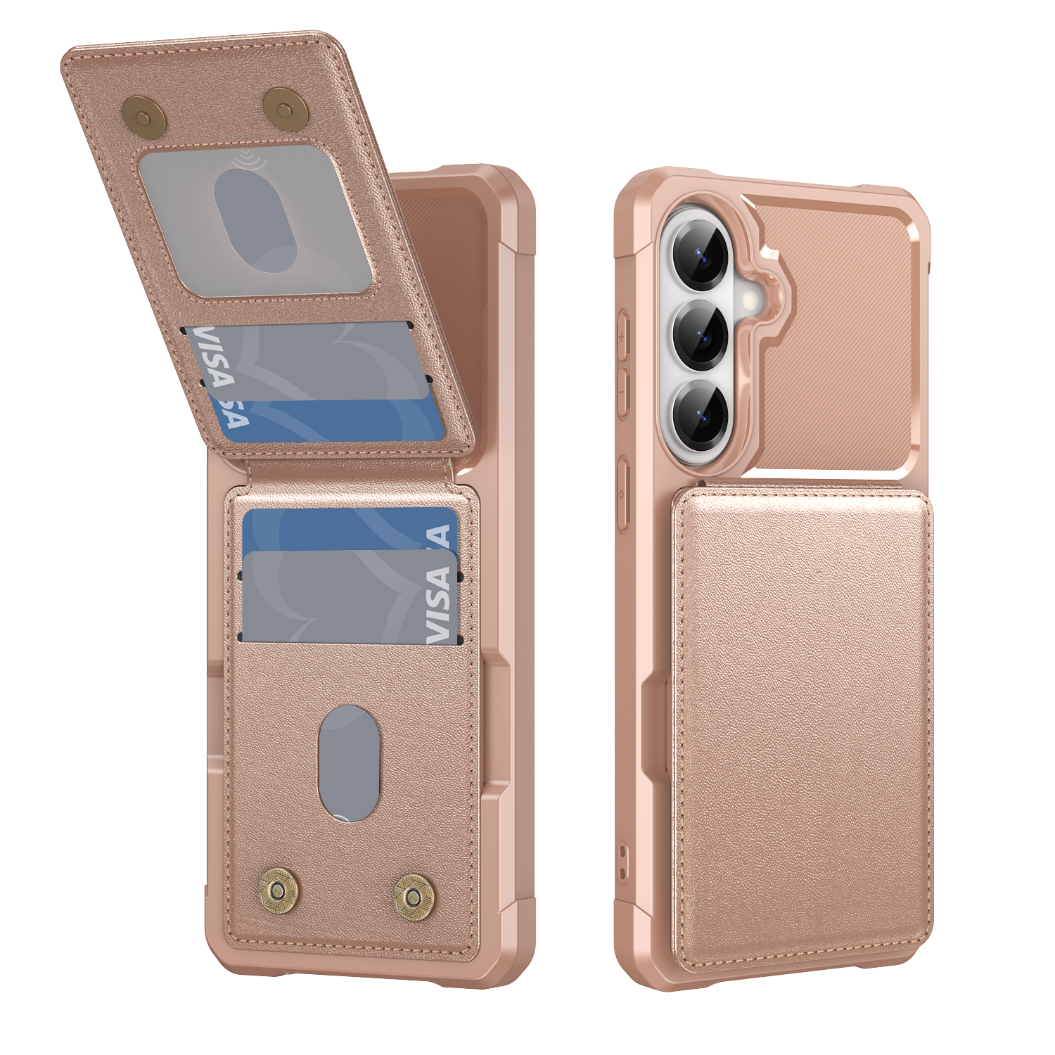 Dteck - Magnetic Closure Credit Card Holder Slots Stand Function Rugged Wallet Case For Samsung Galaxy A36 5G - Rosegold
