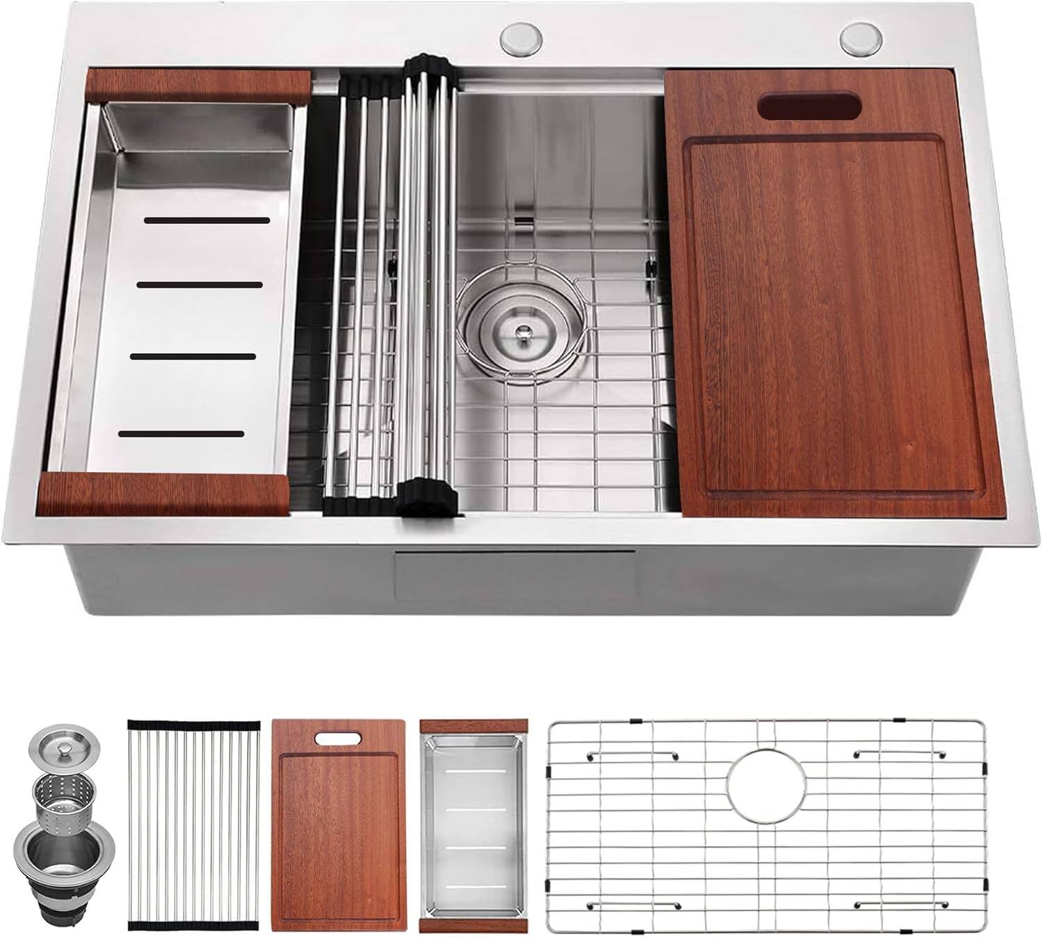 Angle. APRILSOUL - 33x22 Drop In Stainless Steel Workstation Sink 33 Inch 18 Gauge Stainless Steel Drop - White.