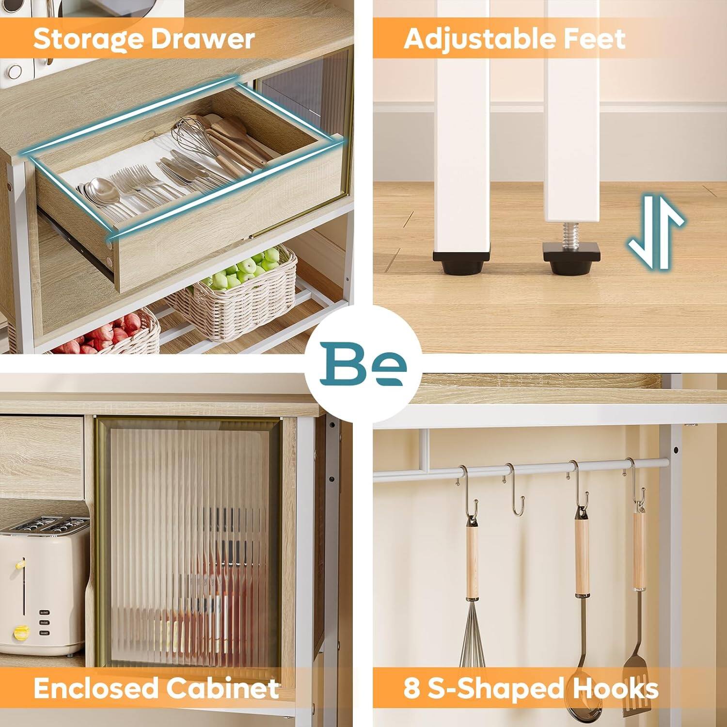 - Storage Drawer
- Adjustable Feet
- Enclosed Cabinet
- 8 S-Shaped Hooks