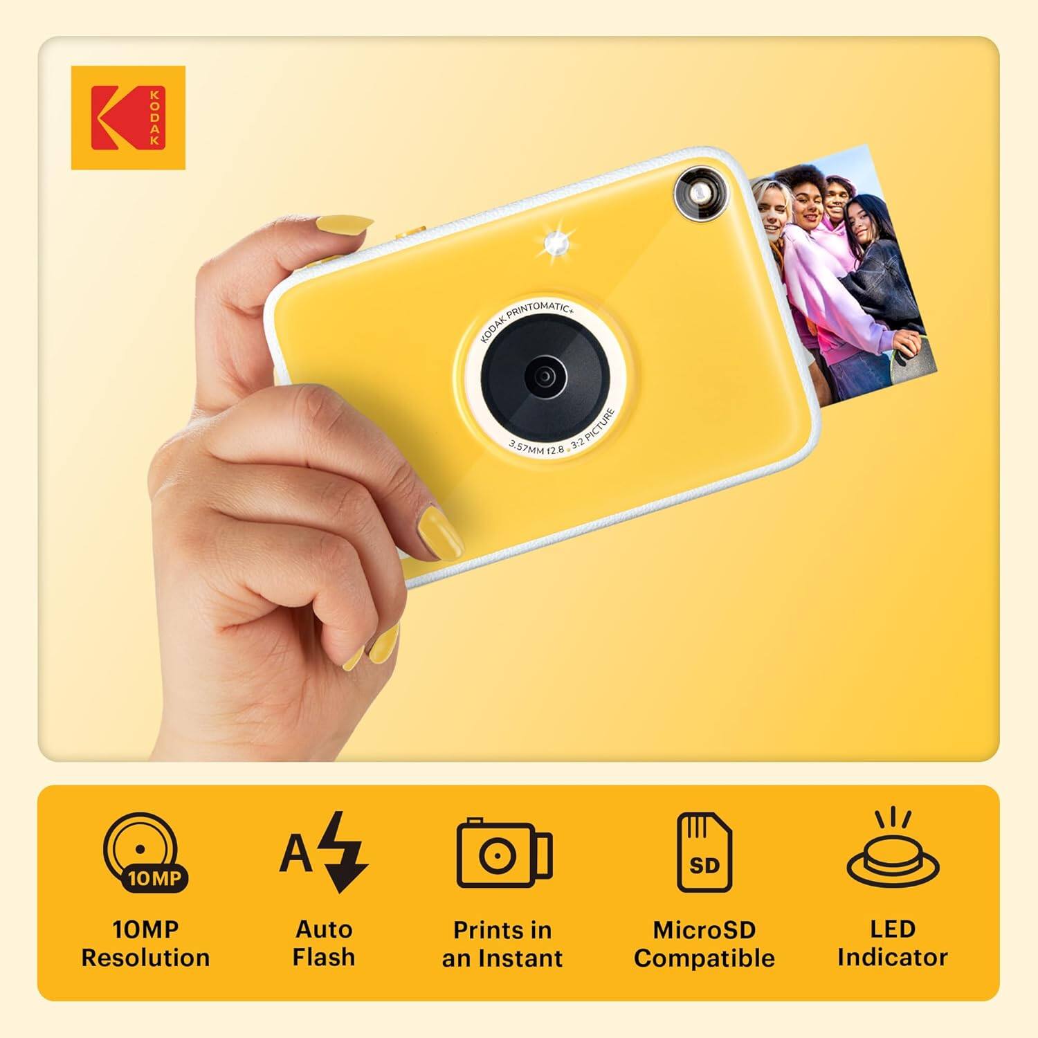 KODAK KODAK PARKTOMATICS PRINTOMATIC KODAK 32 PICTURE 8.57MM 120 10MP A SD 10MP Resolution Auto Flash Prints in an Instant MicroSD LED Compatible Indicator

- 10MP Resolution
- Auto Flash
- Prints in an Instant
- MicroSD Compatible
- LED Indicator