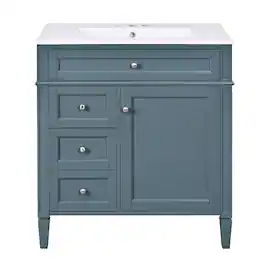 Boyel Living - 30 Inch Bathroom Vanity with Sink Modern Storage Cabinet with 2 Drawers and Tip Out DrawerBlue - Blue