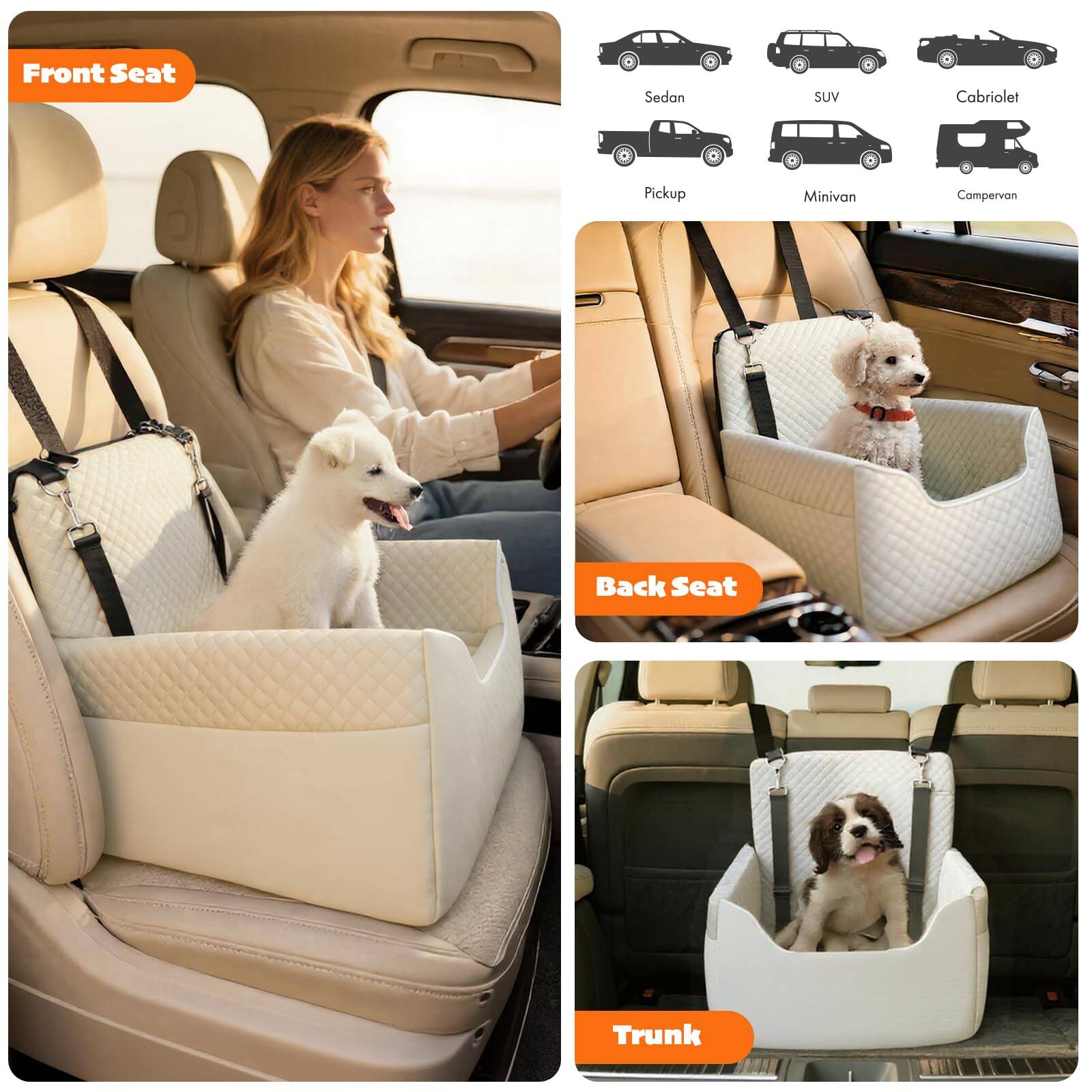 Front Seat  
Sedan  
SUV  
Cabriolet  
Pickup  
Minivan  
Campervan  

Back Seat  

Trunk