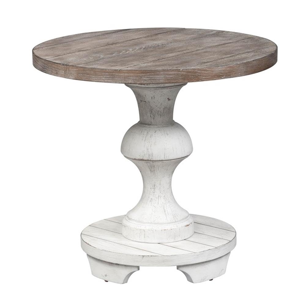 Left. Liberty Furniture Industries - Sedona Round End Table in Heavy Distressed White w/ Gravel Top - White.