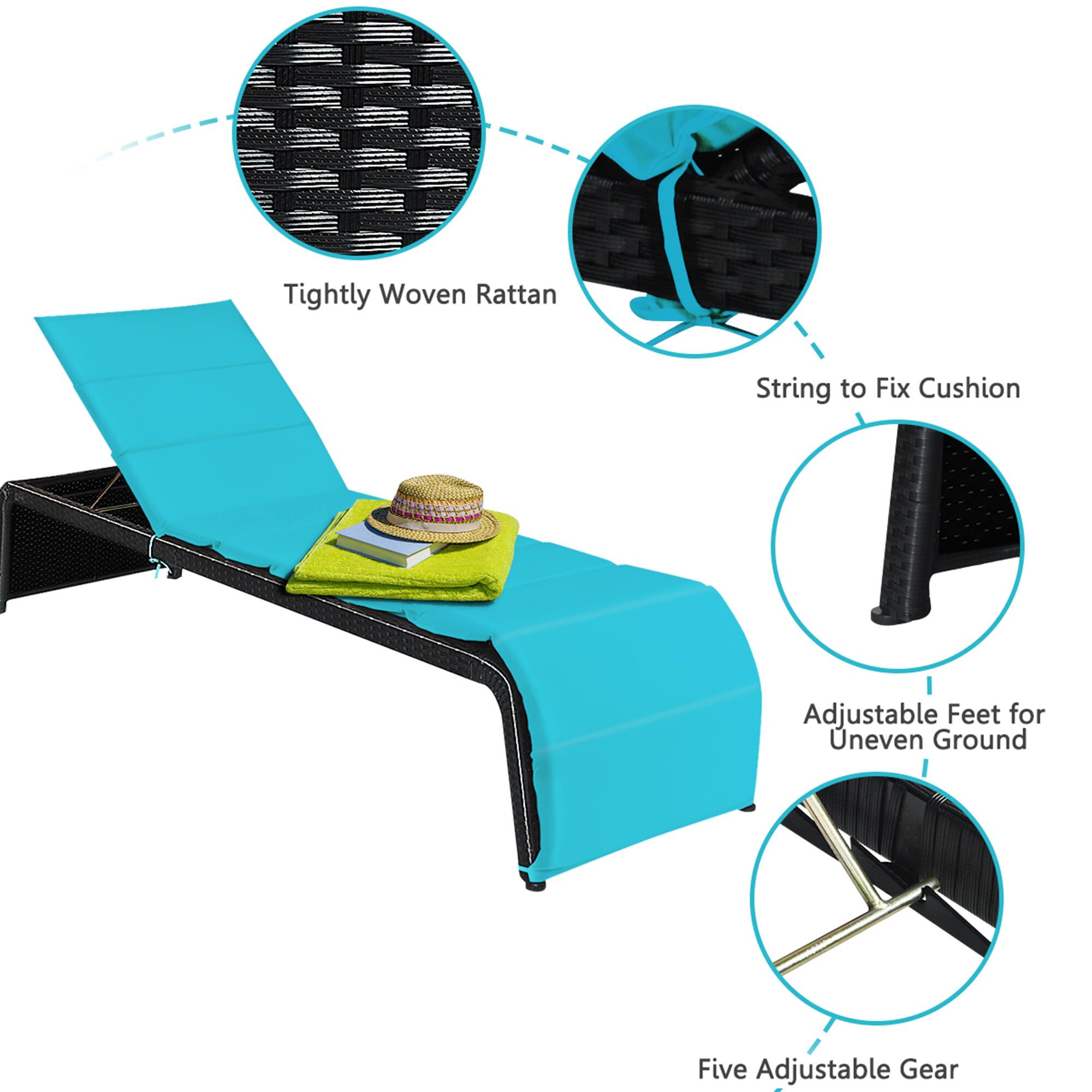 Tightly Woven Rattan, String to Fix Cushion, Adjustable Feet for Uneven Ground, Five Adjustable Gear