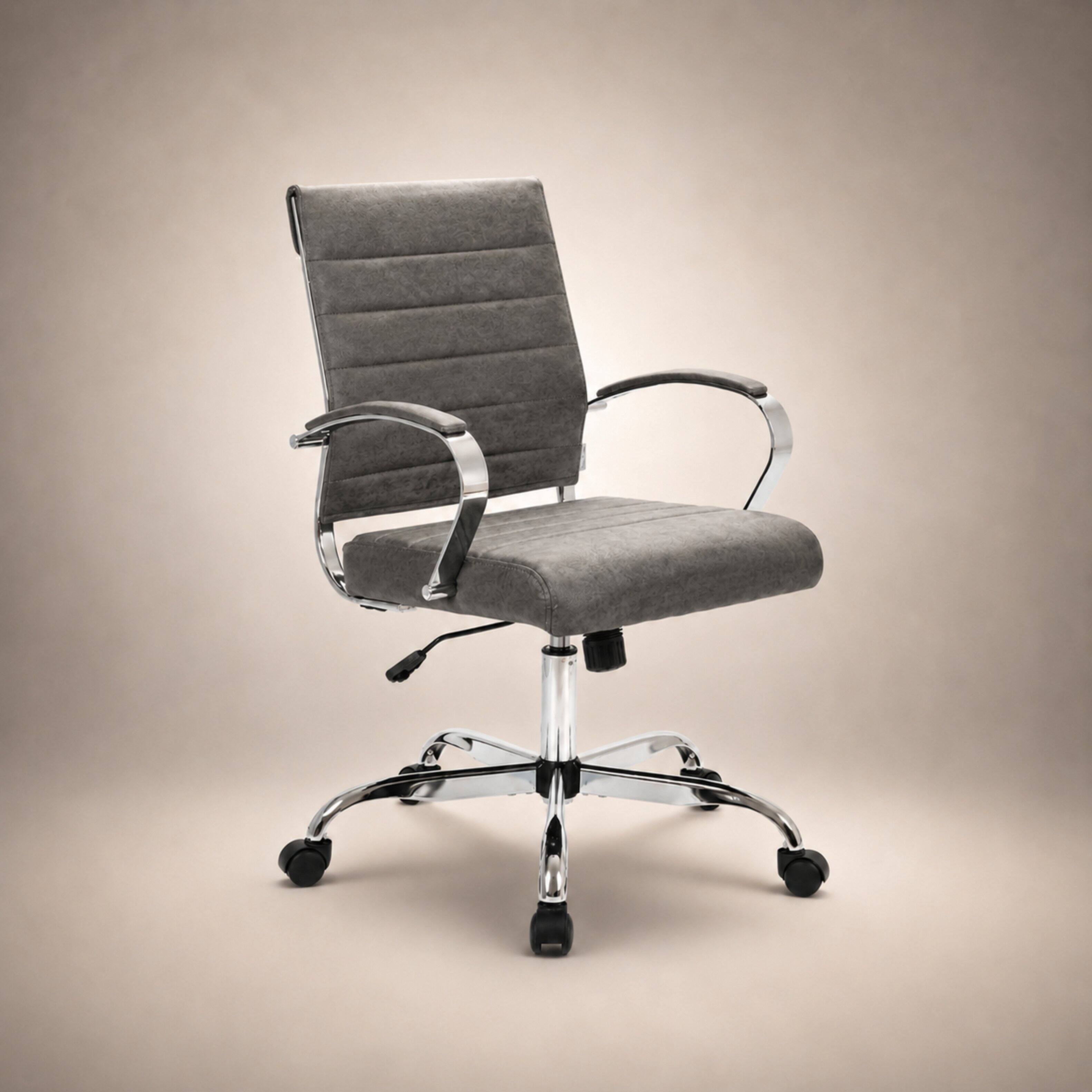 Alt View 6. LeisureMod - Benmar Modern Ergonomic Ribbed Leather Office Desk Chair, Steel Frame, Computer Chair for Home Office & Workspace Use - Charcoal.