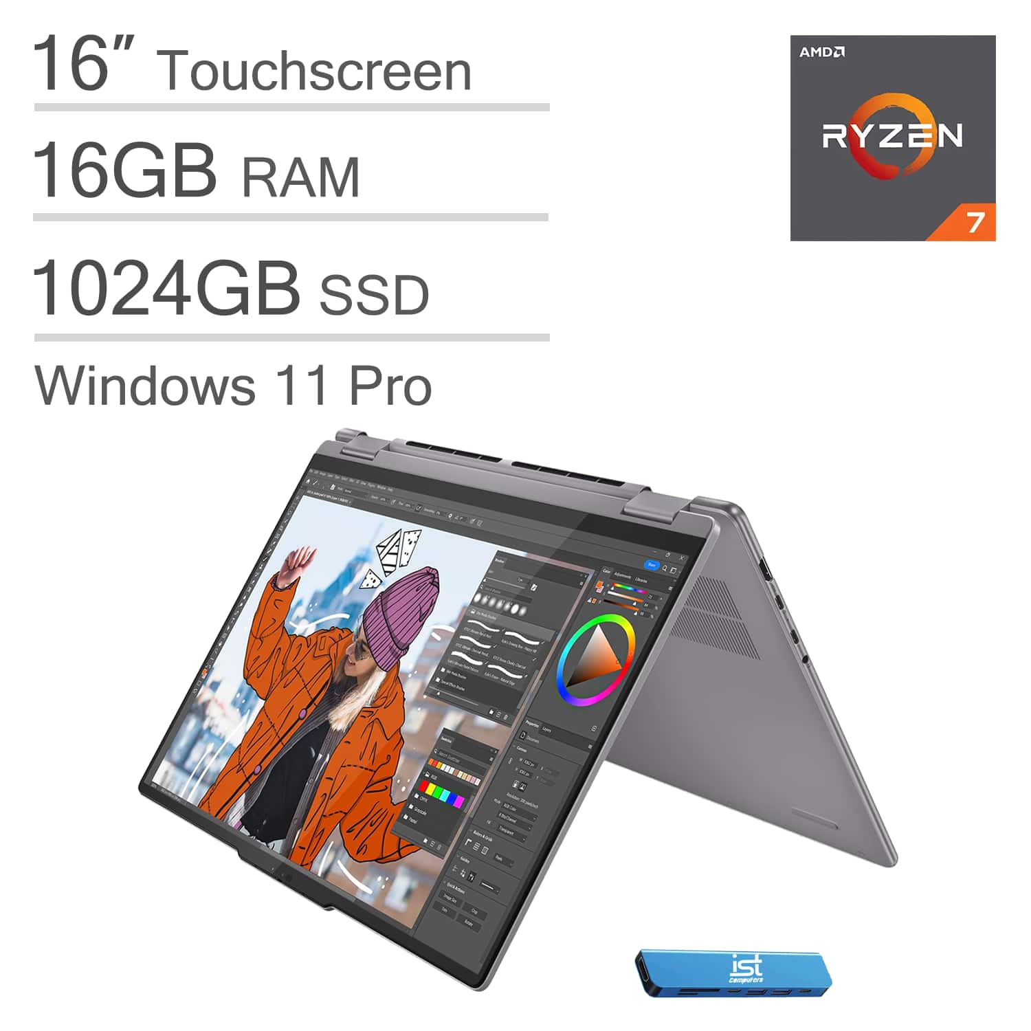 Lenovo - Yoga 7 2-in-1 16" FHD+ Touchscreen Laptop - AMD Ryzen 7 8840HS with 16GB Memory - 1TB SSD - Arctic Gray