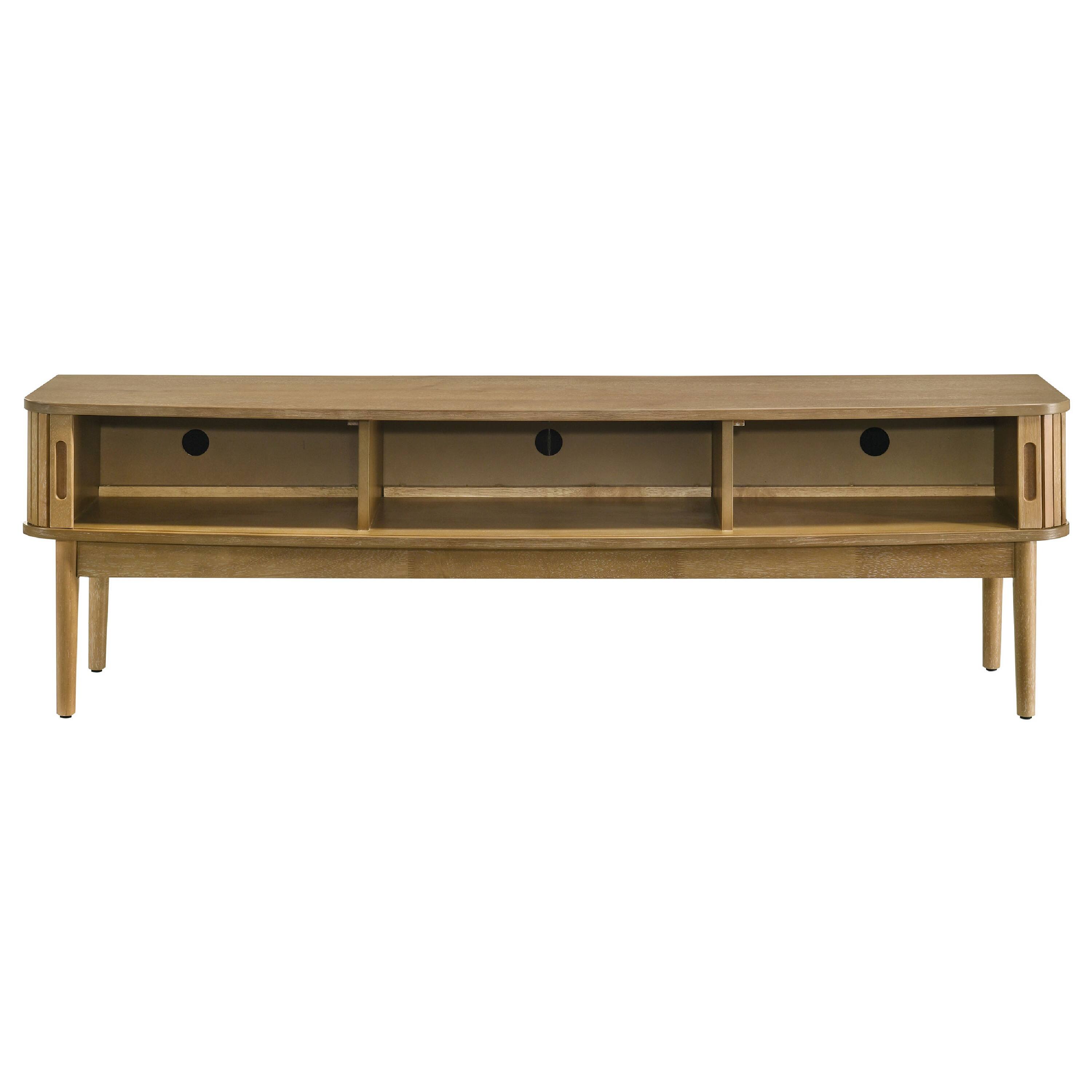 Alt View 3. Manhattan Lane - Elora TV Stand Media Console with Reeded Doors, Brown Wood 71 Inch - Weathered Natural Brown.