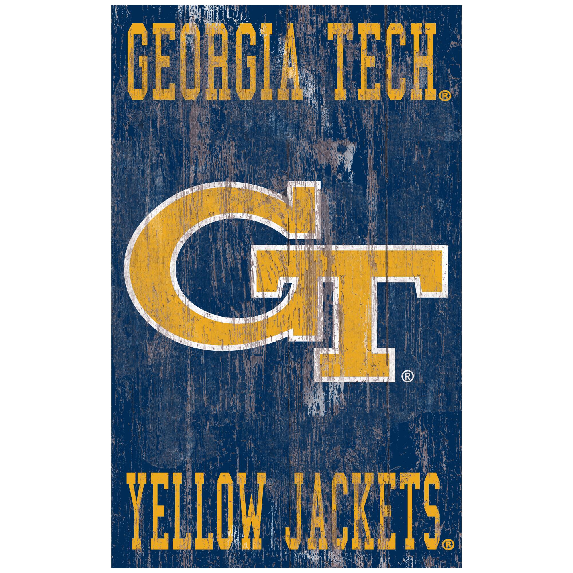 Georgia Tech Yellow Jackets 11'' x 19'' Heritage Distressed Logo Sign