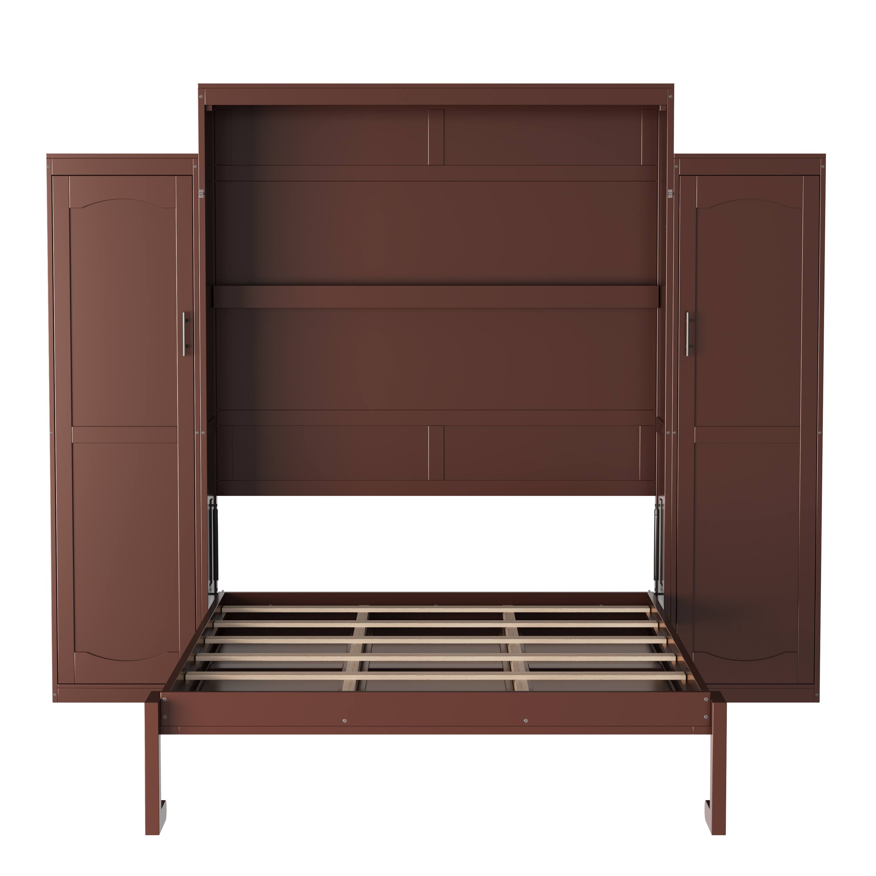 Alt View 6. Tiramisubest - Queen Size Murphy Bed with 2 Wardrobe and Storage Shelf, Multifunctional Foldable Platform Bedframe, Walnut - Walnut.