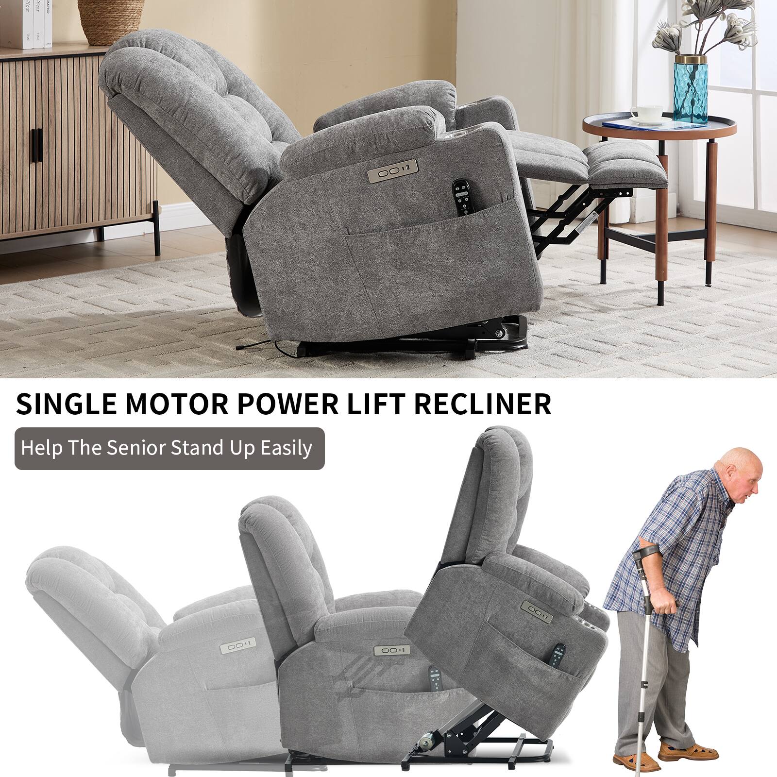 SINGLE MOTOR POWER LIFT RECLINER  
Help The Senior Stand Up Easily