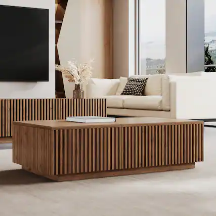 Front. luck idea - 51.1" Lift-top Coffee Table with Storage Drawers - Walnut Color.