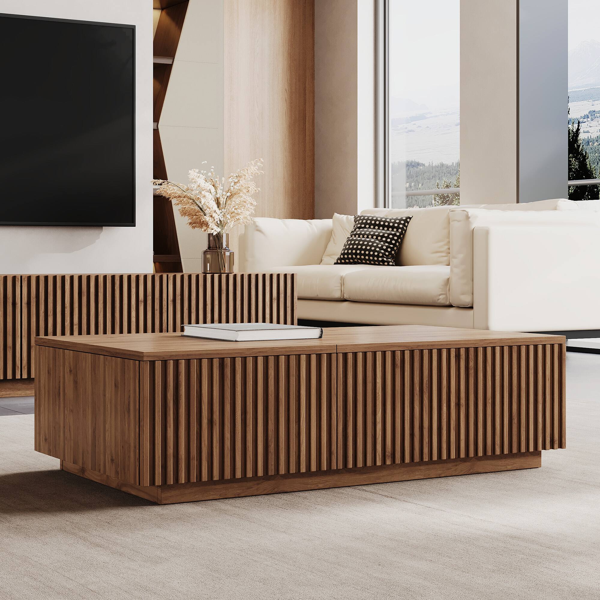 luck idea - 51.1" Lift-top Coffee Table with Storage Drawers - Walnut Color