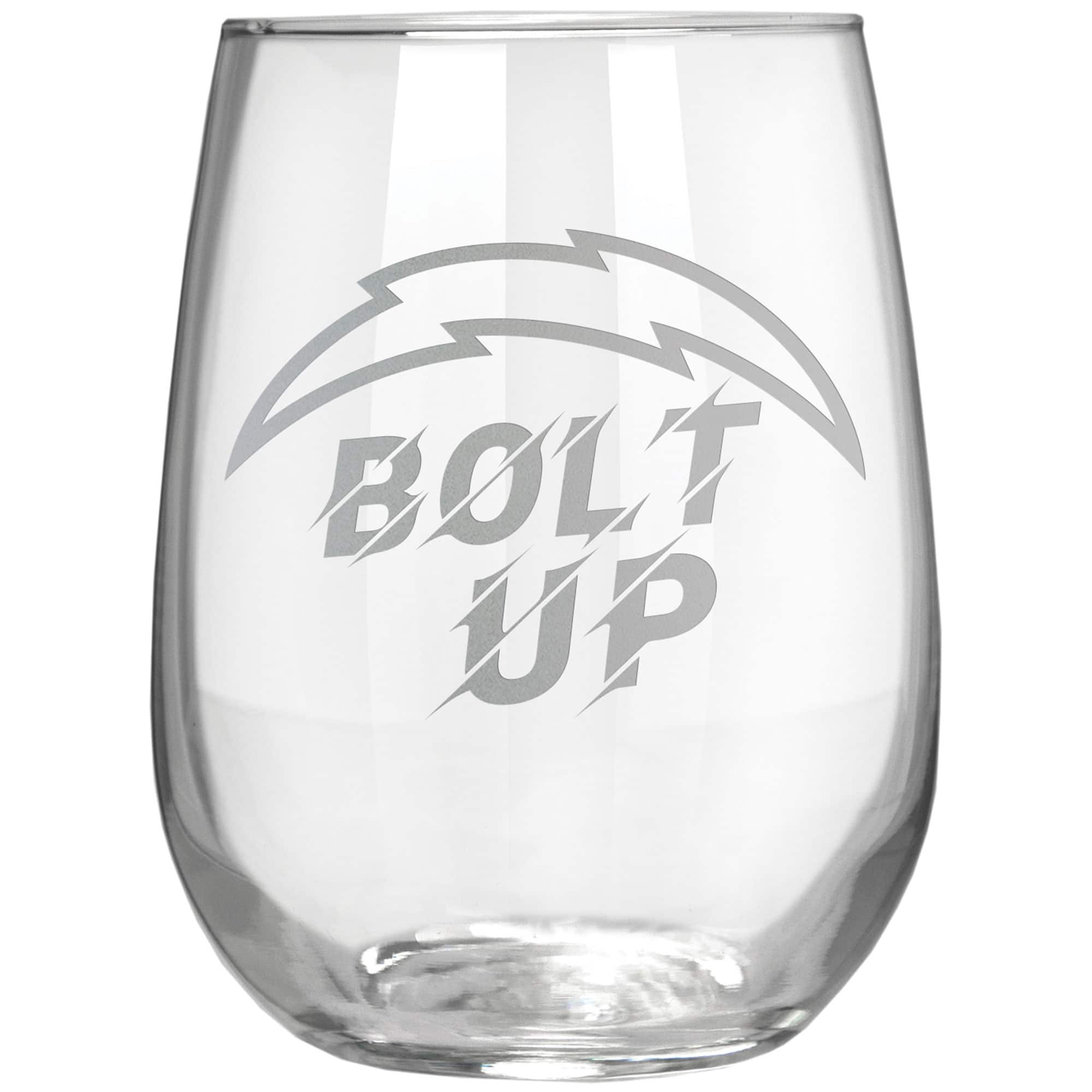 Front. Great American Products - Los Angeles Chargers Etched 17oz. Rally Cry Stemless Wine Glass - Multicolor.