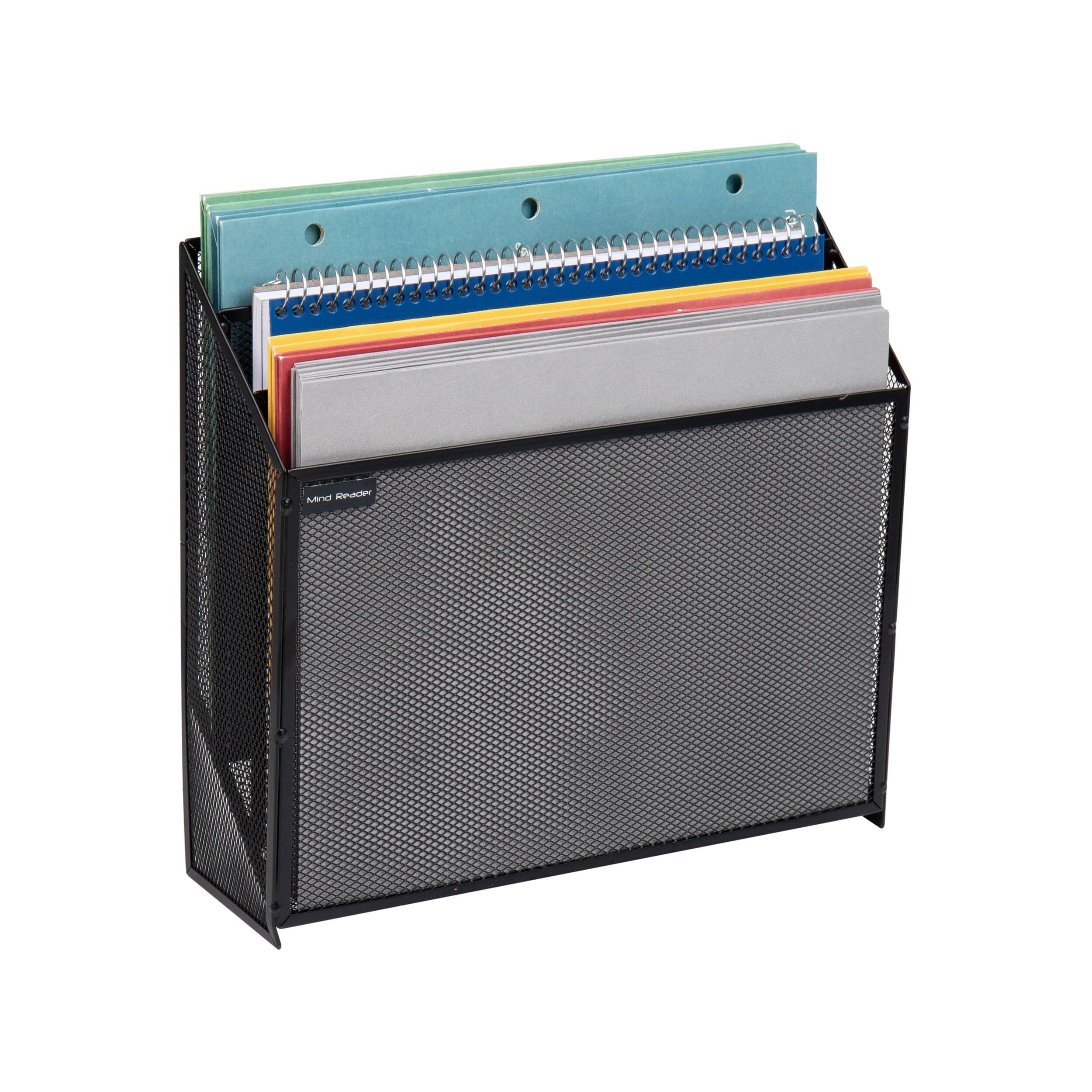 Alt View 13. Mind Reader - Vertical File Storage, Desktop Organizer, Wall Mount, Office, Metal Mesh, 12.5"L x 3.75"W x 11.5"H - Black.