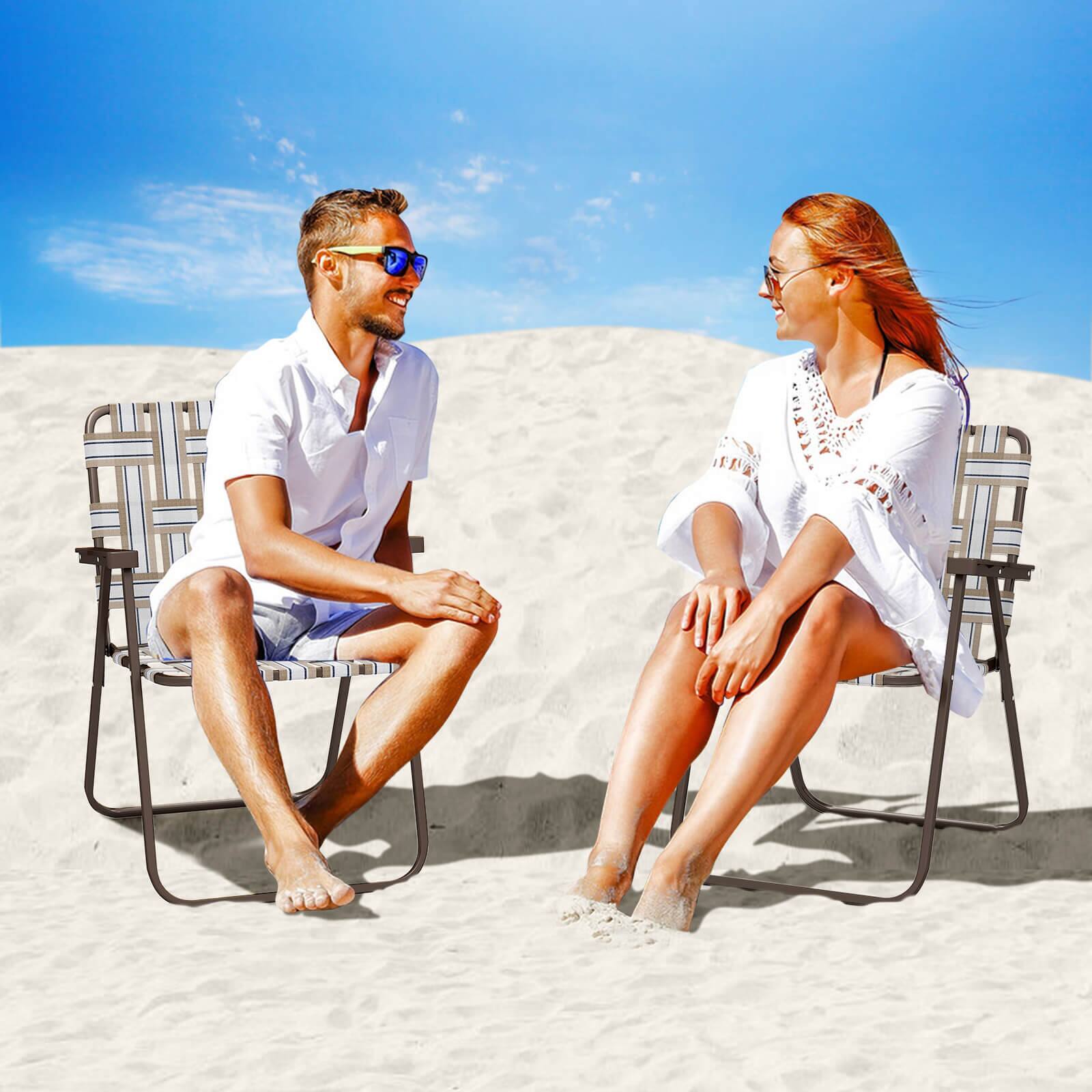 Alt View 4. Costway - Costway Folding Beach Chairs Set of 4 with Armrests for Adults Loads up to 330 LBS - Brown.