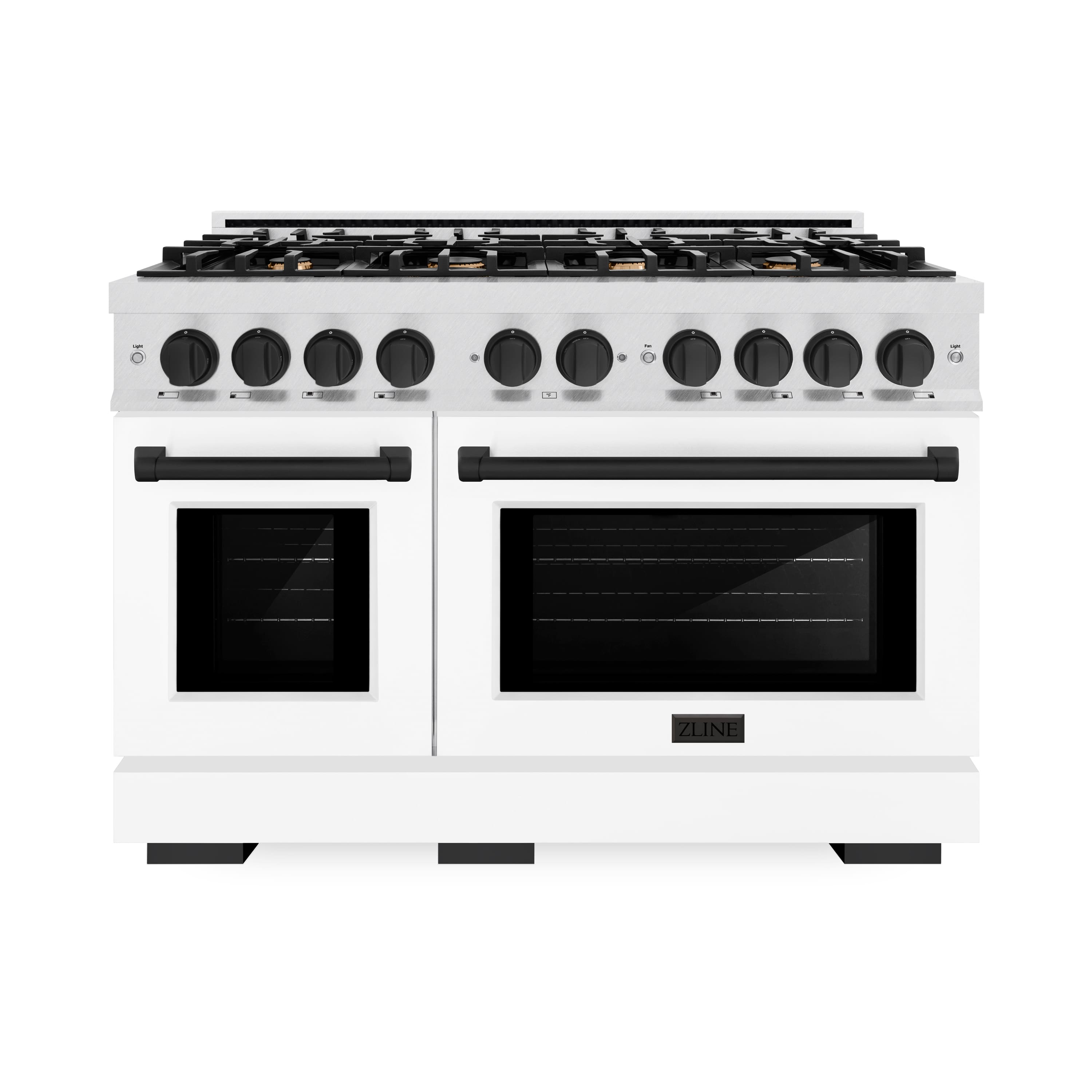 Front. ZLINE - ZLINE Autograph 48 in. Freestanding Select Satin Steel Gas Range w/ White Doors & Black Accents - Satin Stainless Steel.