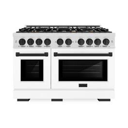 ZLINE - Autograph 48 in. Freestanding Select Satin Steel Gas Range w/ White Doors & Black Accents - Satin Stainless Steel