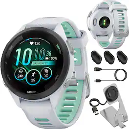 Garmin - Forerunner 265S GPS Smartwatch 42 mm Fiber-reinforced polymer with Charging Dock Bundle - Black Bezel|Whitestone Case|Whitestone/Neo Tropic - (2023)
