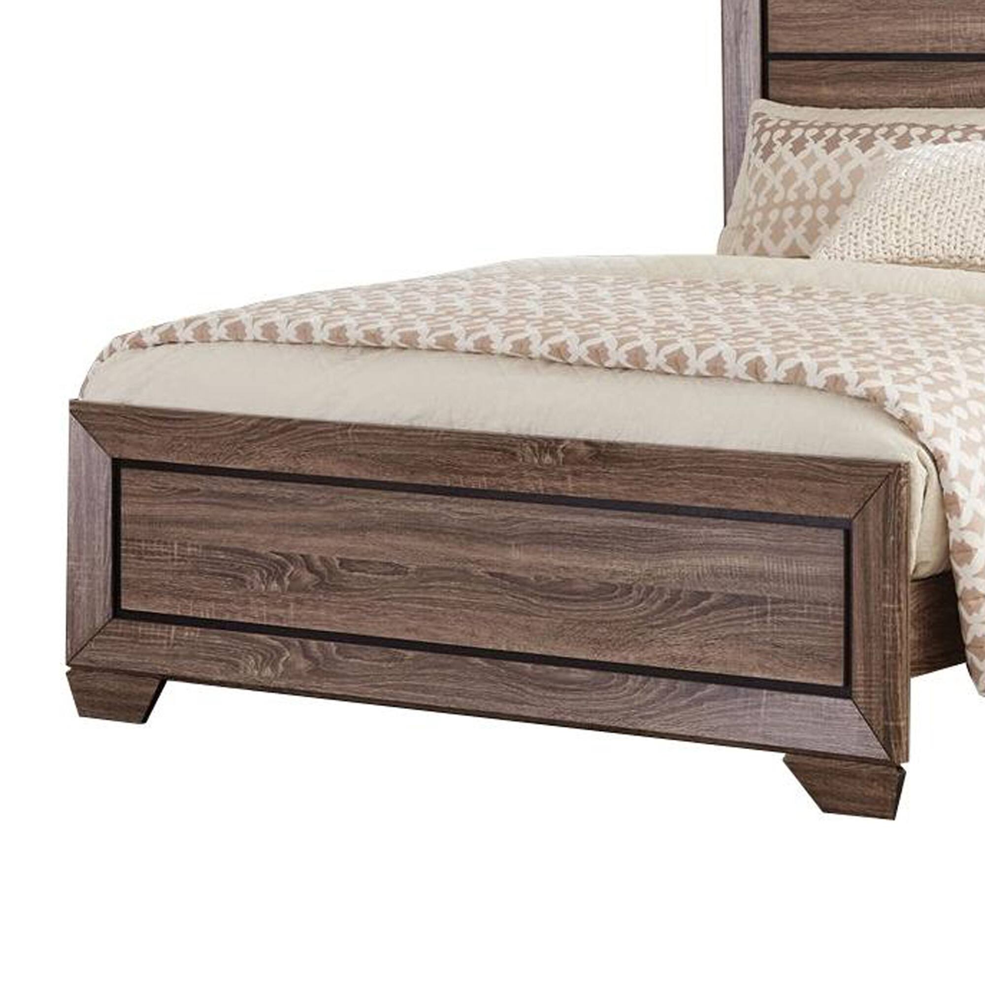 Alt View 2. Manhattan Lane - Transitional Style Queen Size Bed with Natural Grain Details - Brown.