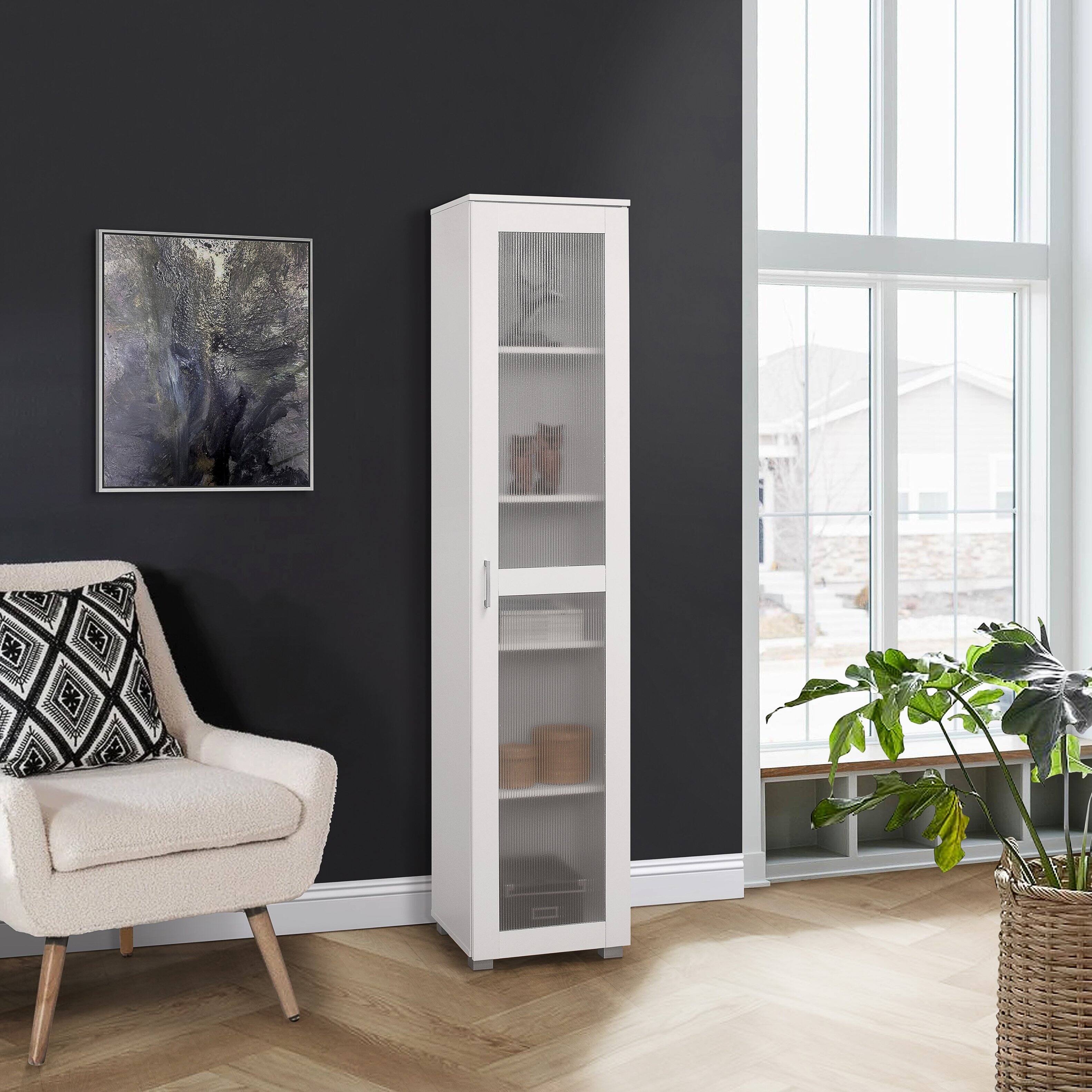 Angle. Kings Brand Furniture - Kings Brand Furniture Romero Tall Curio Storage Cabinet Tall Bookshelf Perfect for Living Room, Kitchen Bedroom & Office - White.