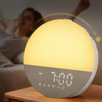 Front. Dazzed Corner - Sunrise Alarm Clock with Sound Machine, Wake Up Light for Heavy Sleepers - White.