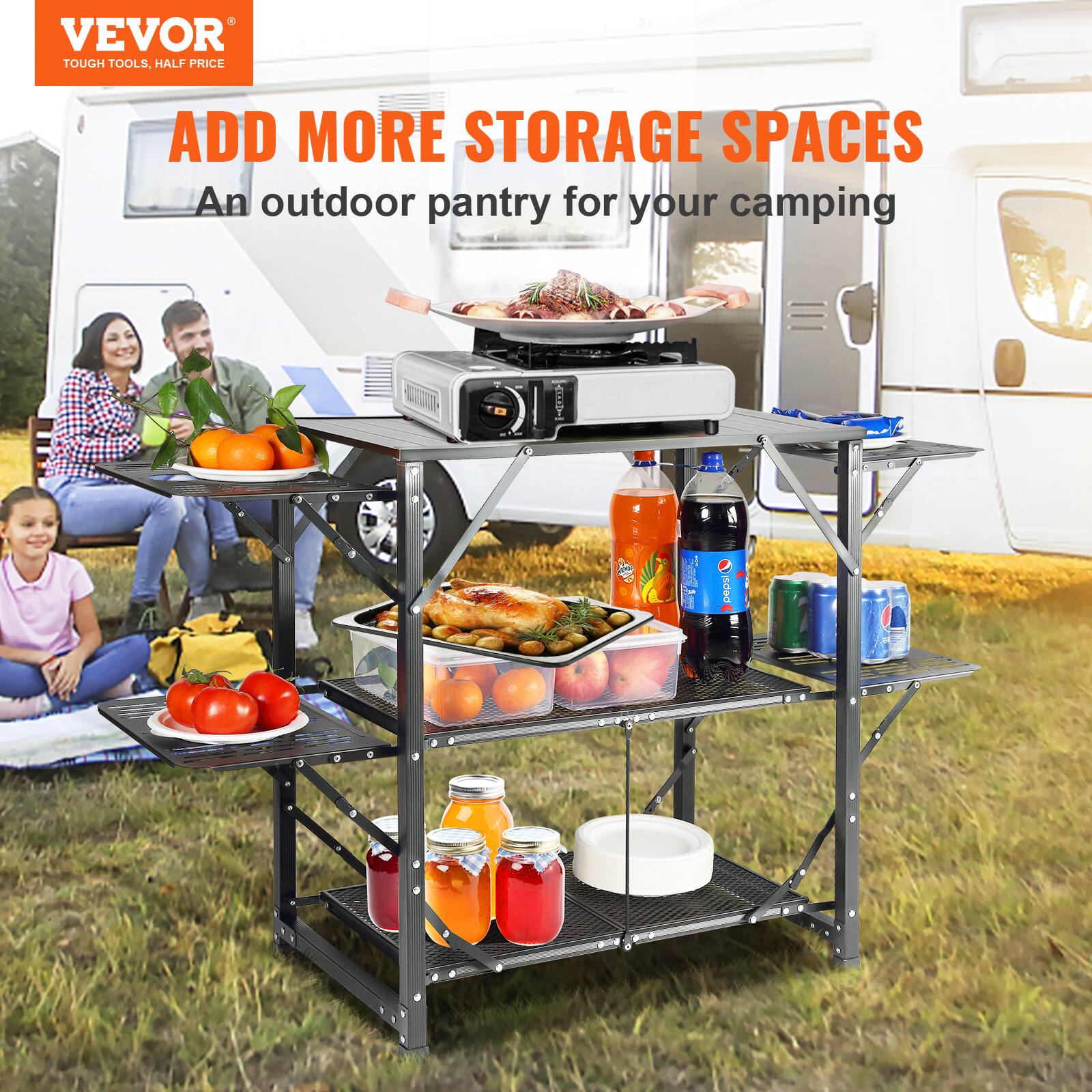 VEVOR TOUGH TOOLS. HALF PRICE ADD MORE STORAGE SPACES An outdoor pantry for your camping A I pepu