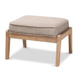 Baxton Studio - Sigrid Mid-Century Modern Fabric Upholstered Antique Oak Finished Wood Ottoman - Light Grey/Antique Oak
