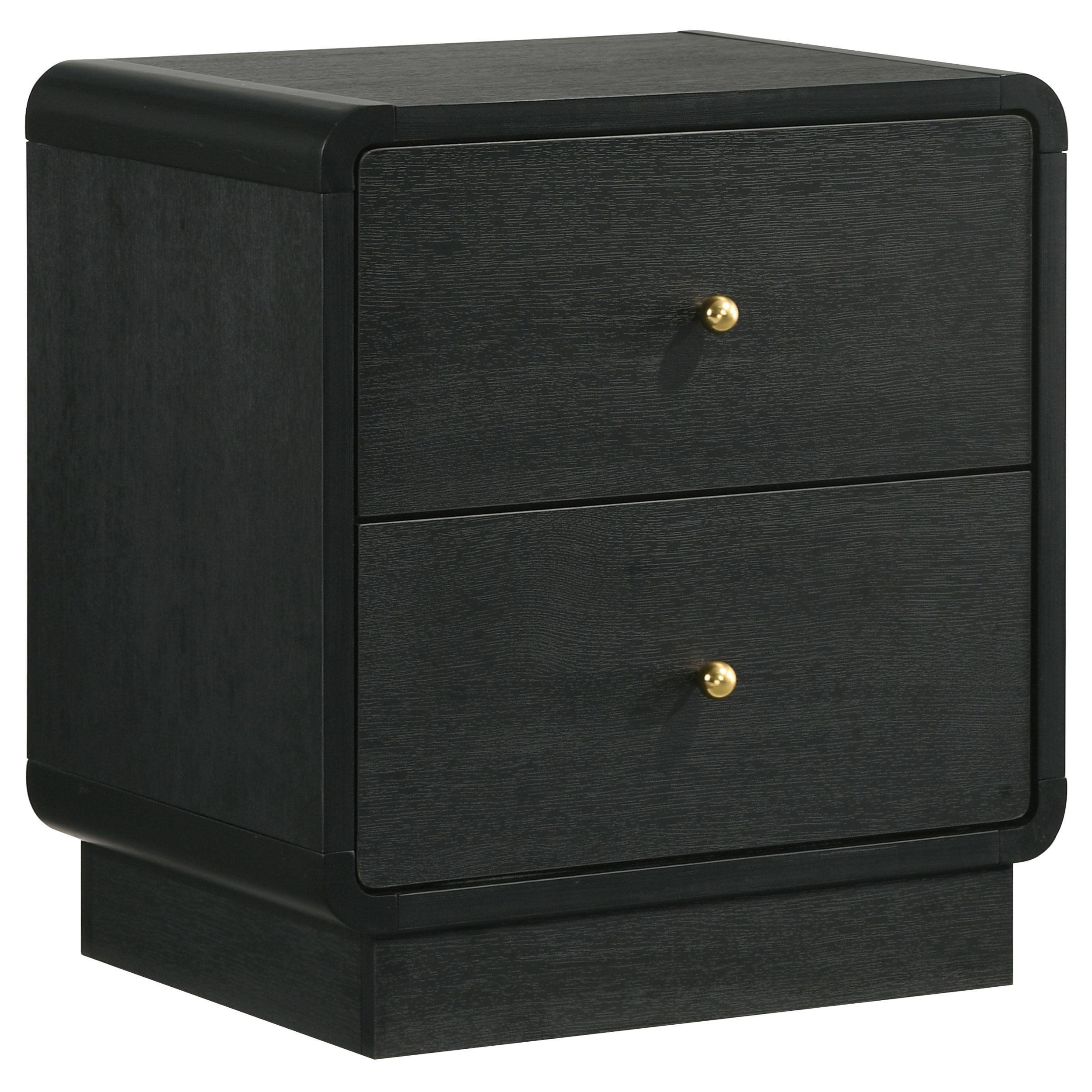 Front. Manhattan Lane - Cavy Nightstand, 2 Storage Drawers, Wood, Round Knobs - Black, Gold.