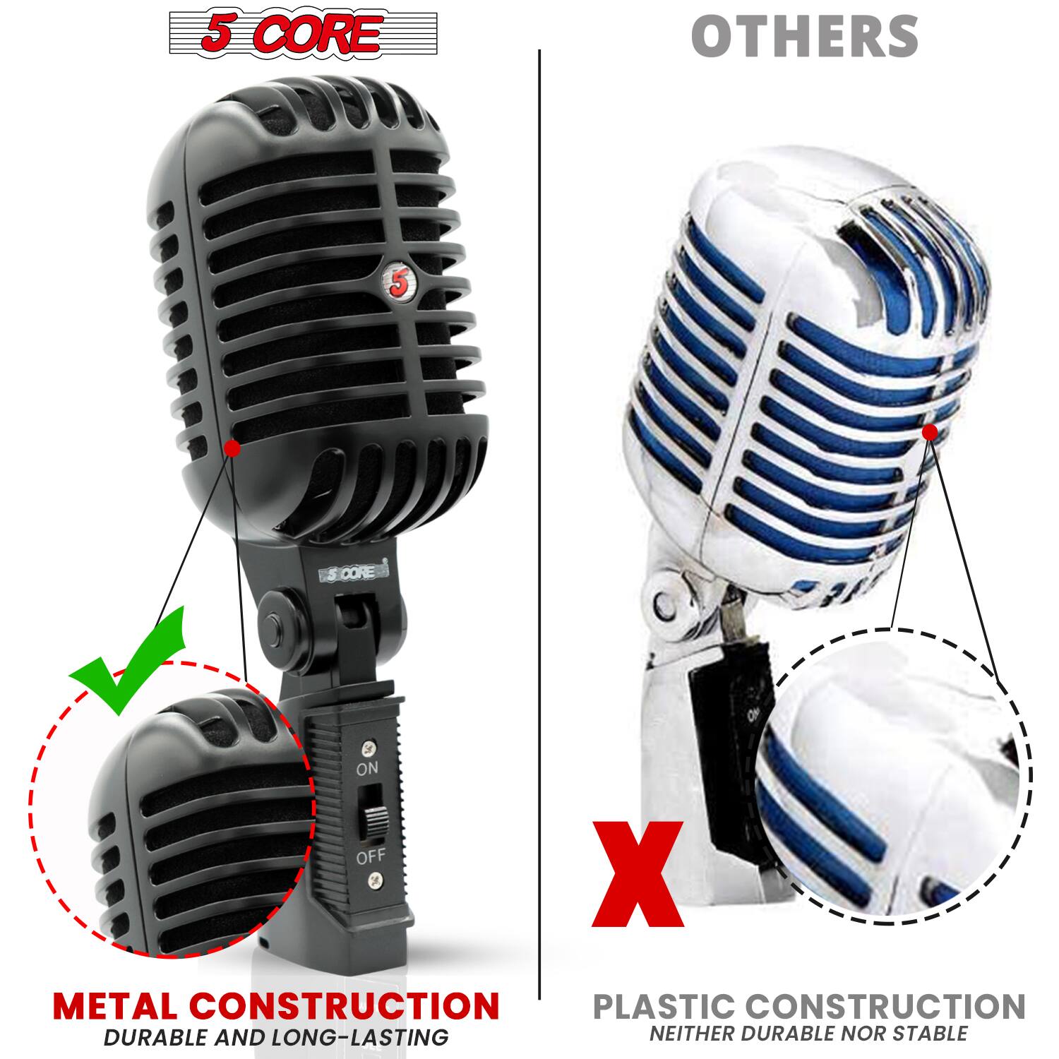 5 CORE  
OTHERS  

METAL CONSTRUCTION  
DURABLE AND LONG-LASTING  

PLASTIC CONSTRUCTION  
NEITHER DURABLE NOR STABLE