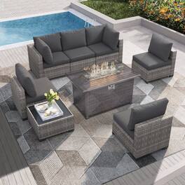 Boyel Living - 7 Piece All Weather PE Rattan Patio Conversation Set for Backyard Poolside - Gray