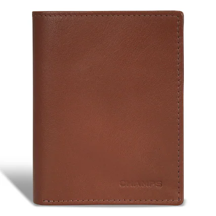 Front. Champs - Onyx Collection Leather Vertical Wallet - Brown.