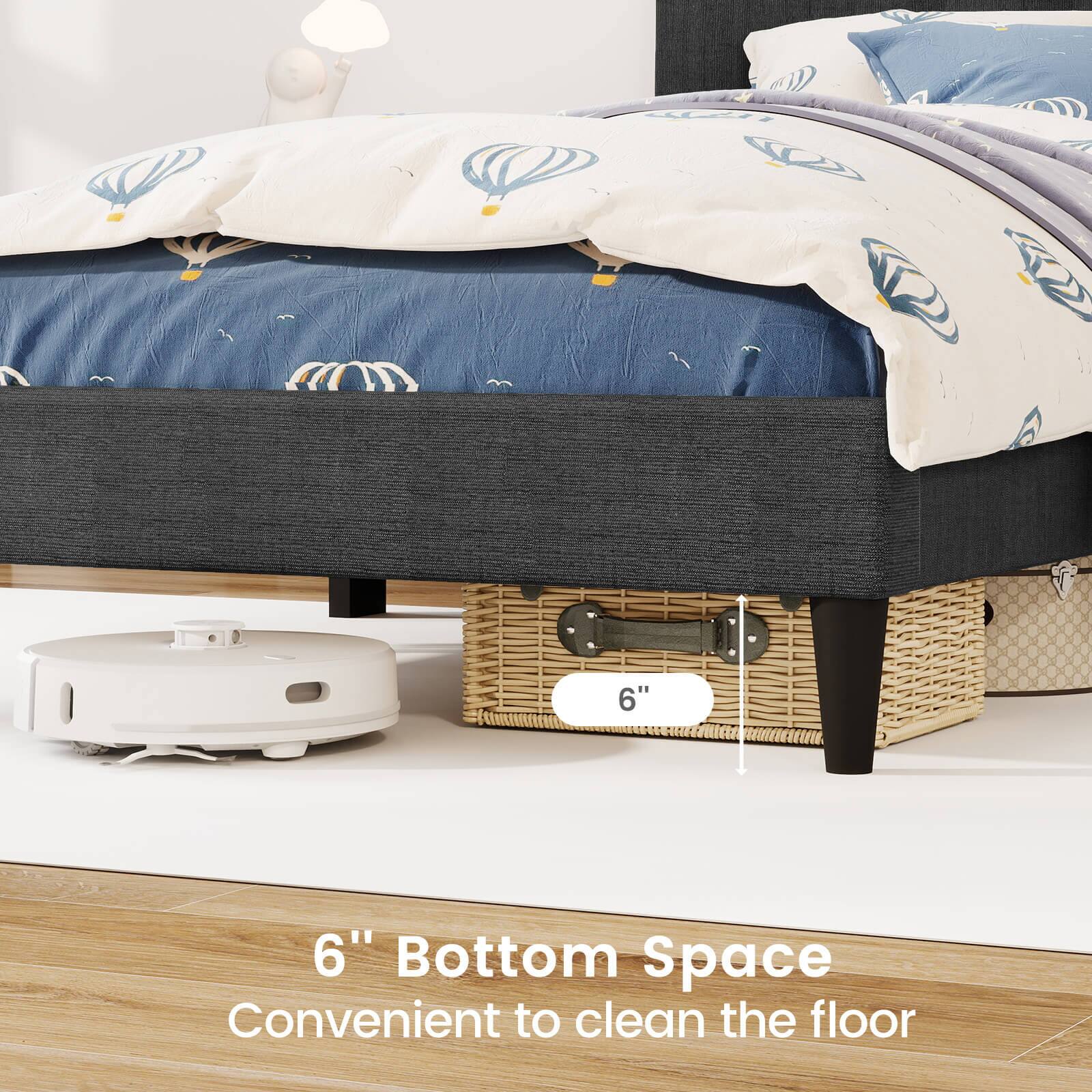 The text on the image reads: "6" 6" Bottom Space Convenient to clean the floor."