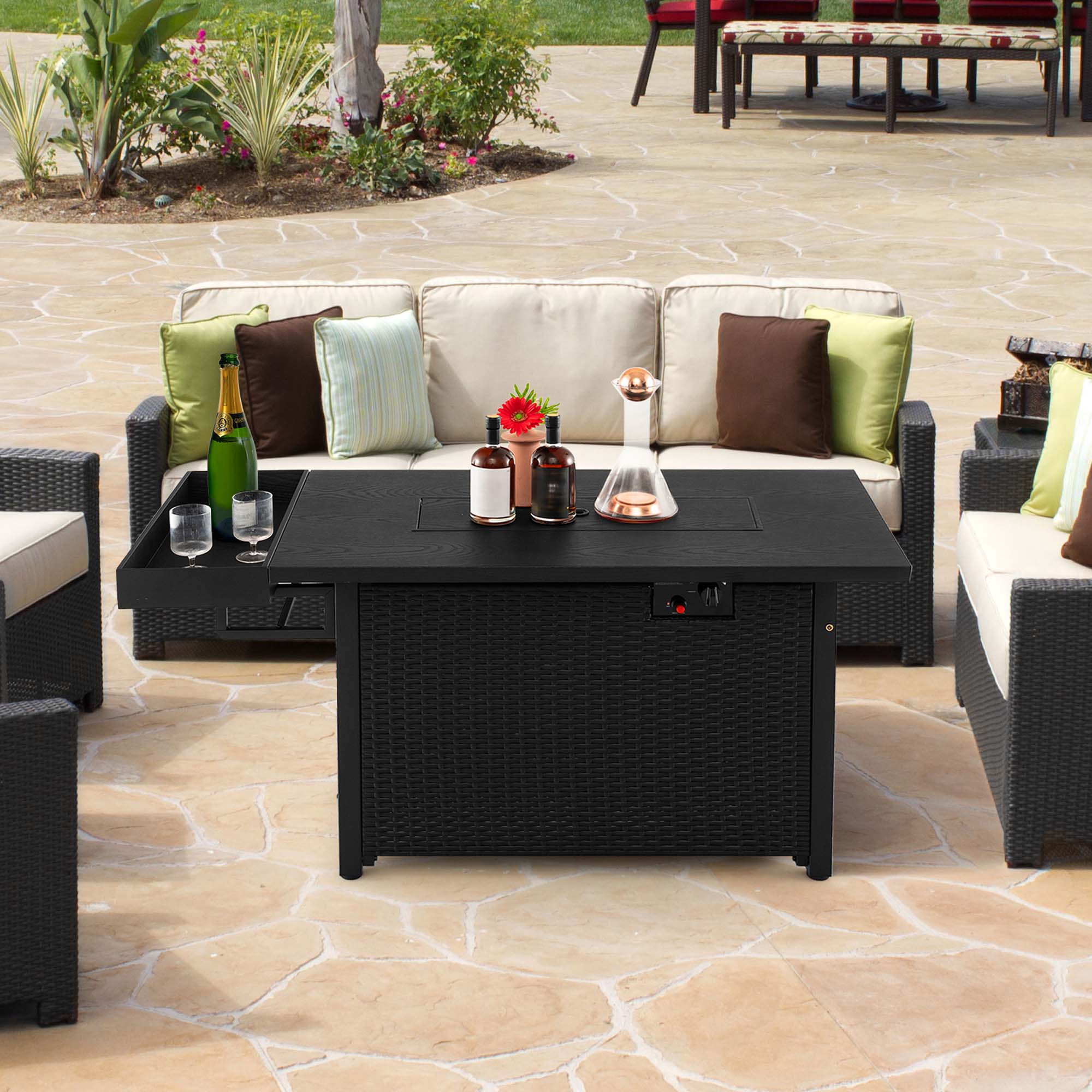 Alt View 4. Costway - Costway 52" Outdoor Gas Fire Pit Table Patio Propane Firepit with Cover 50,000 BTU - Black.