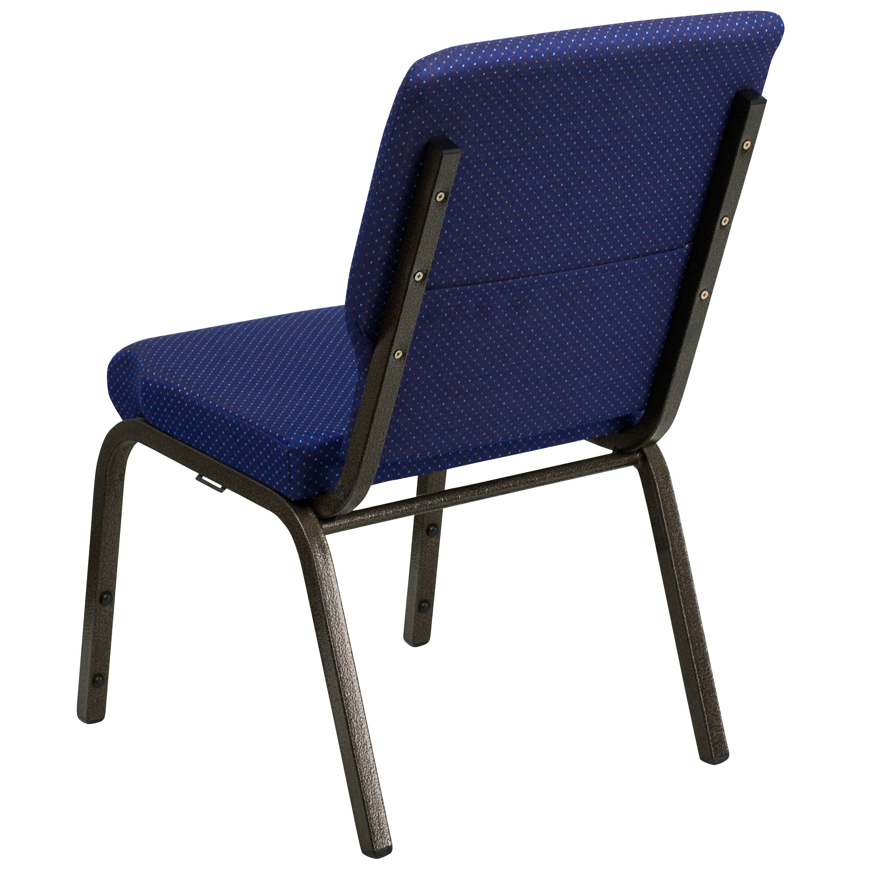 Alt View 5. Emma + Oliver - 4 Pack 18.5''W Church Chair with Book Rack - Navy Blue Patterned Fabric/Gold Vein Frame.