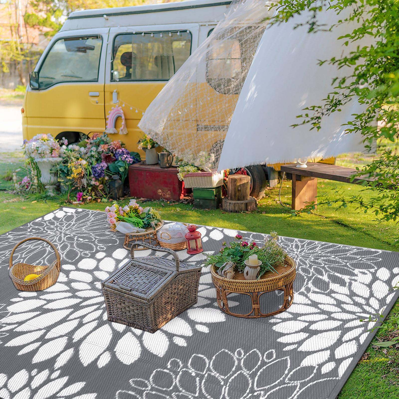 Earthley Blooms Reversible Outdoor Rug Waterproof Patio Carpet Portable ...