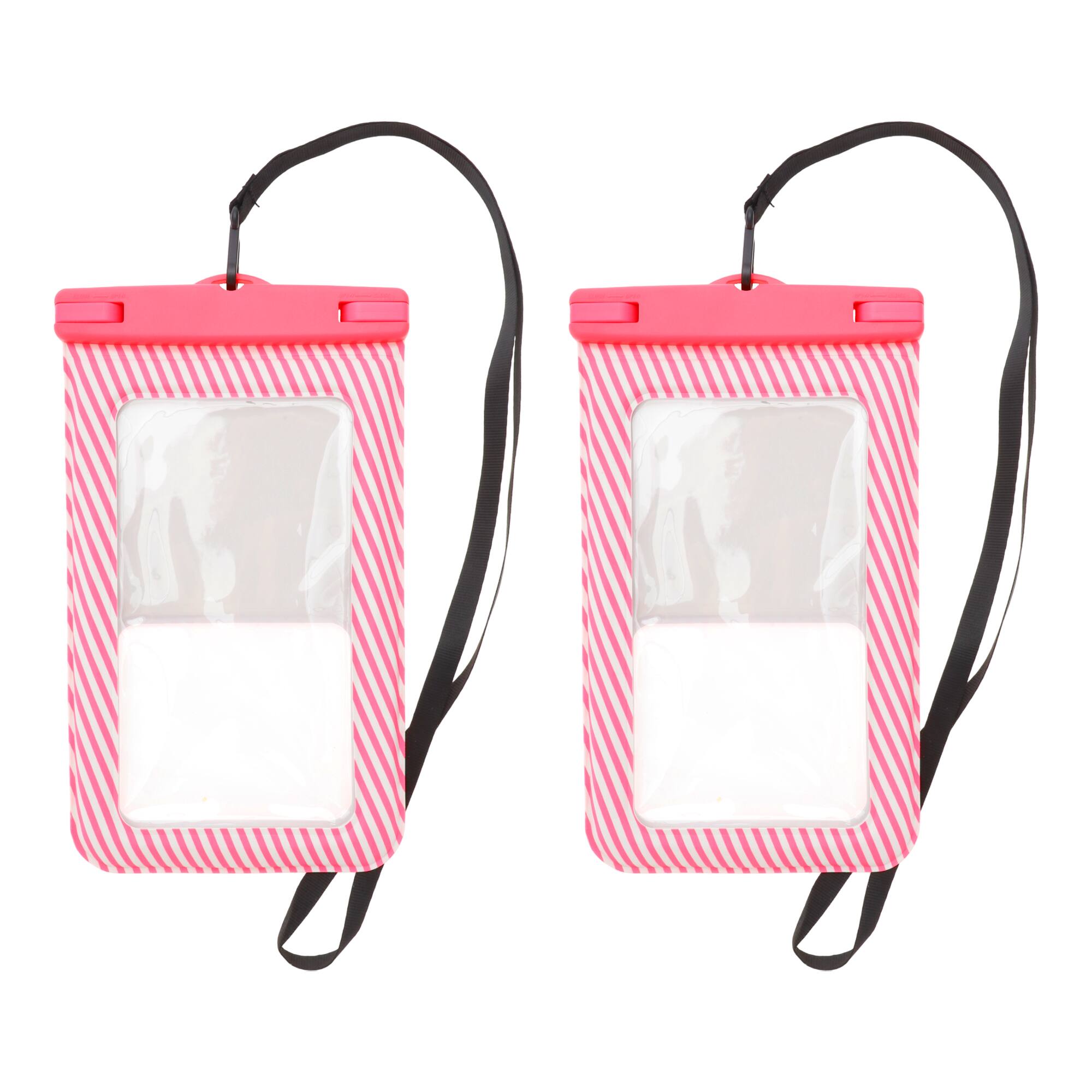 Front. Unique Bargains - 2pcs Full Stripe Mobile Waterproof Bag Universal Waterproof Case Compatible for Phone 5.51"x9.06" - Pink.