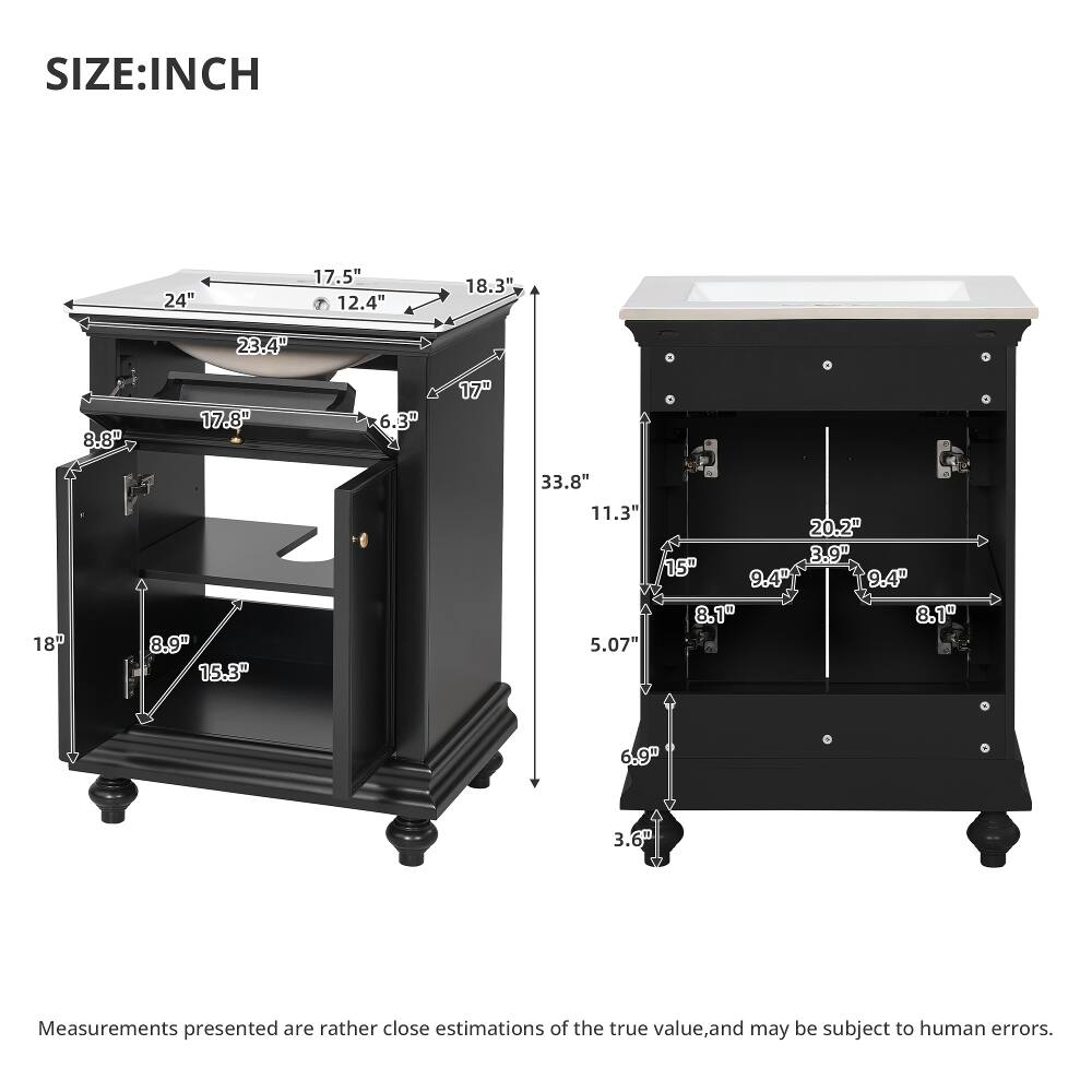 SIZE: INCH

24"  
17.5"  
12.4"  
18.3"  
23.4"  
8.8"  
17.8"  
6.3"  
17"  
18"  
8.9"  
15.3"  
33.8"  
11.3"  
20.2"  
3.9"  
15"  
9.4"  
9.4"  
8.1"  
8.1"  
5.07"  
6.9"  
3.6"  

Measurements presented are rather close estimations of the true value, and may be subject to human errors.