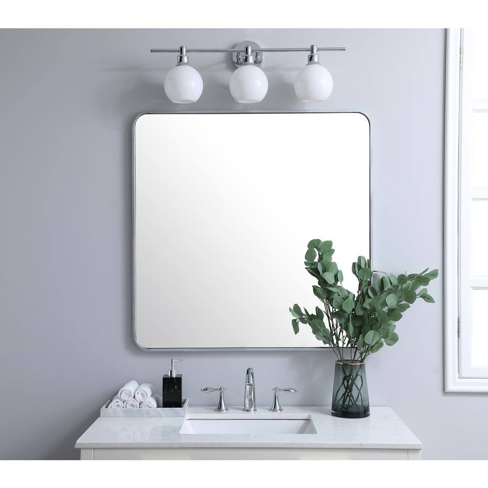 Front. Elegant Decor - Soft corner metal rectangular mirror 36x36 inch in Silver - Silver.