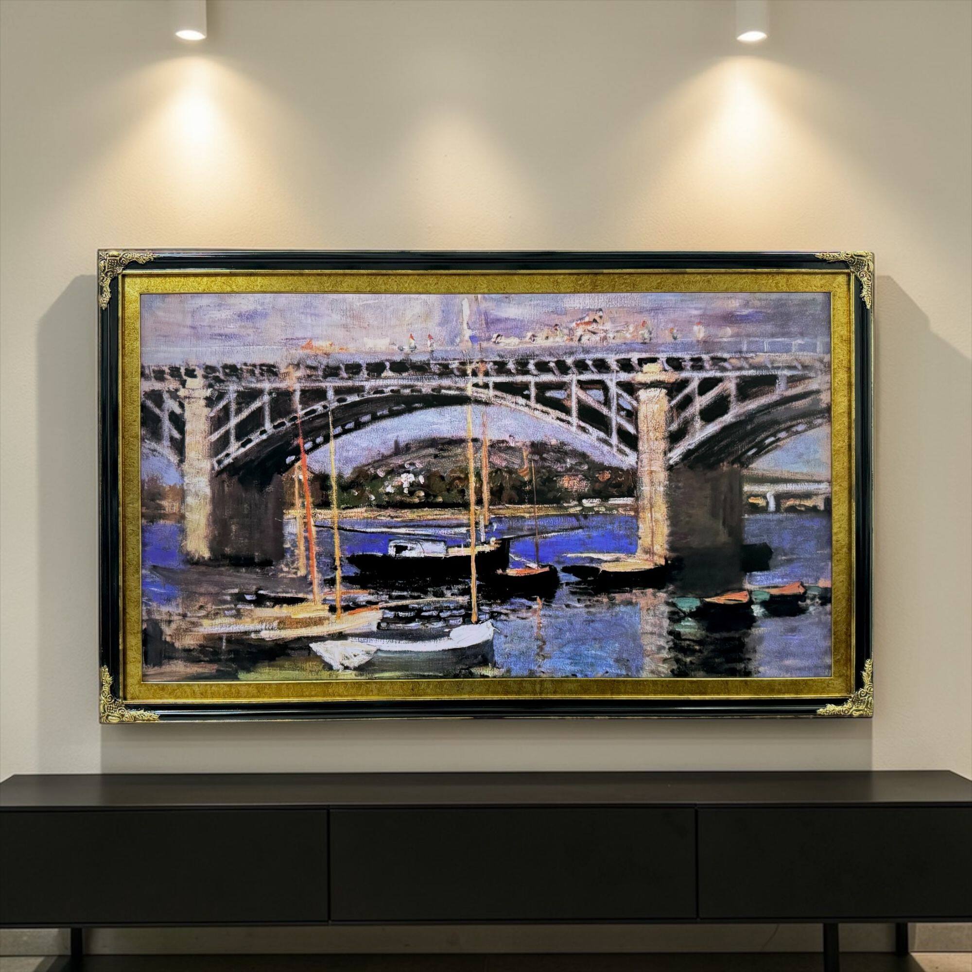 Alt View 9. LAREDO FRAME FACTORY - 55 inch Hisense Canvas TV Ornate frame, Canvas TV by Hisense - GLOSSY BLACK WITH GOLD LEAF.