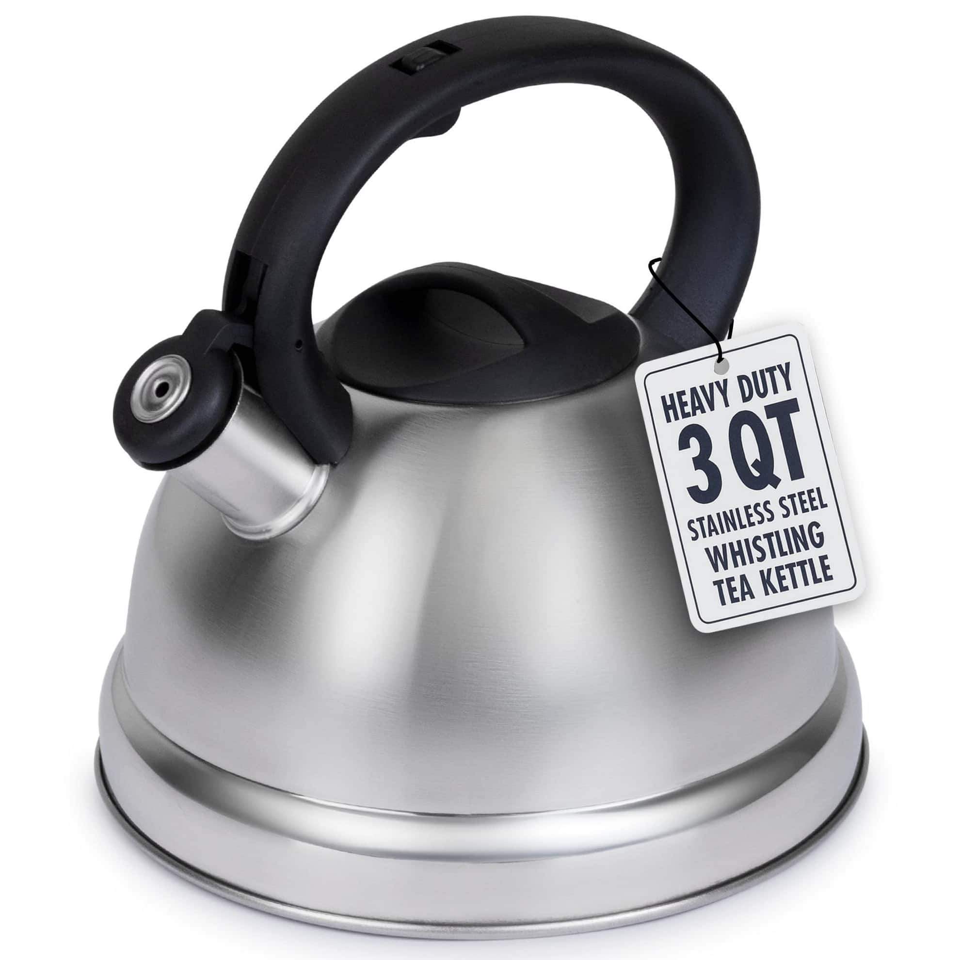 Luminuxe - 3 Qt Heavy Duty Stainless Steel Whistling Tea Kettle – Stay Cool Handle & Knob - Mirror