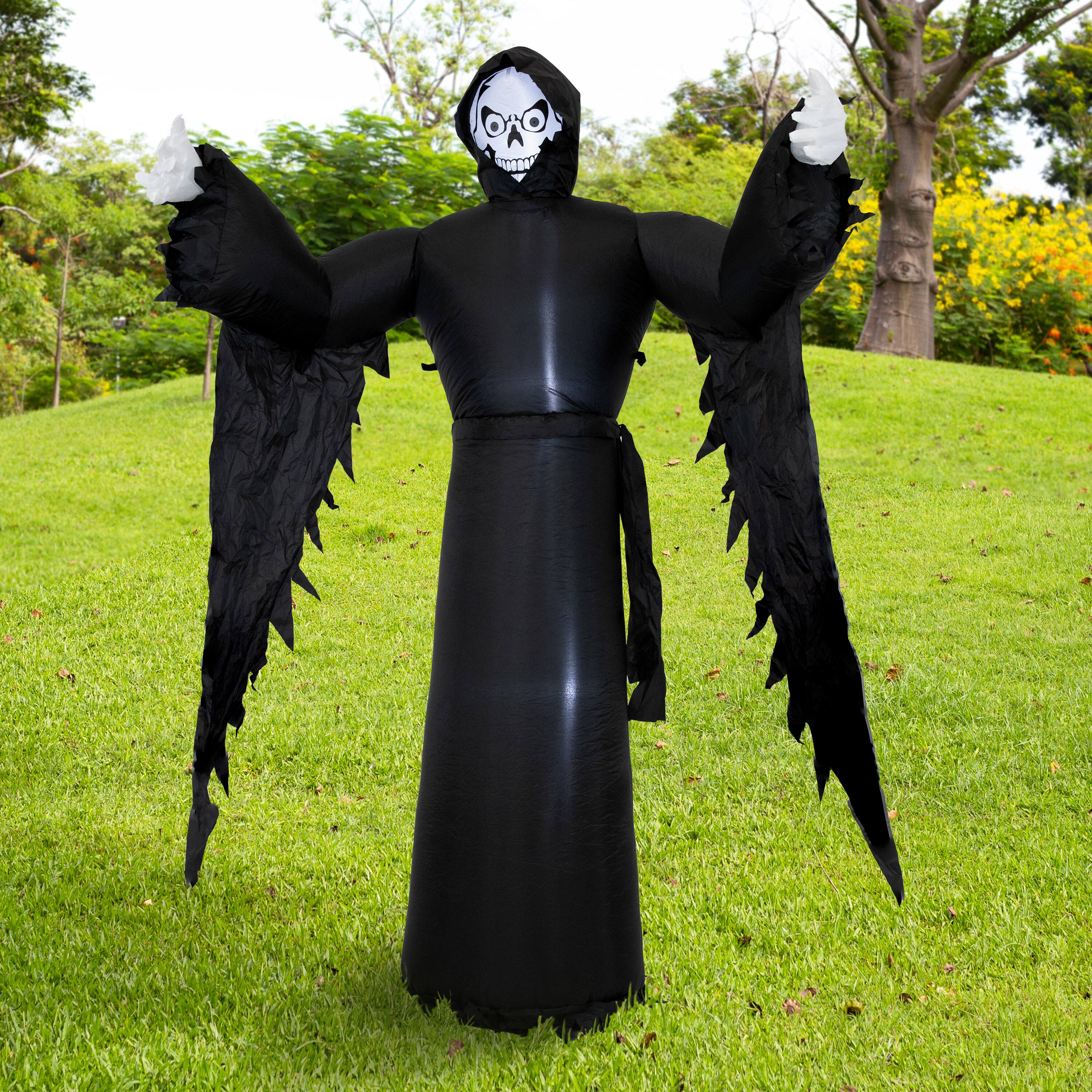Alt View 3. Sunnydaze - 7 ft Grisly Grim Reaper Outdoor Inflatable Halloween Decoration - Black.