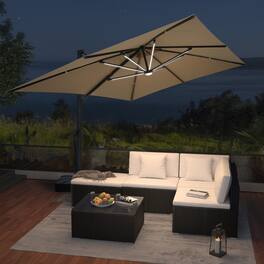 Mondawe - 10*13ft Patio Cantilever Umbrella Double Top with Detachable LED Light Strip and Base - Tan