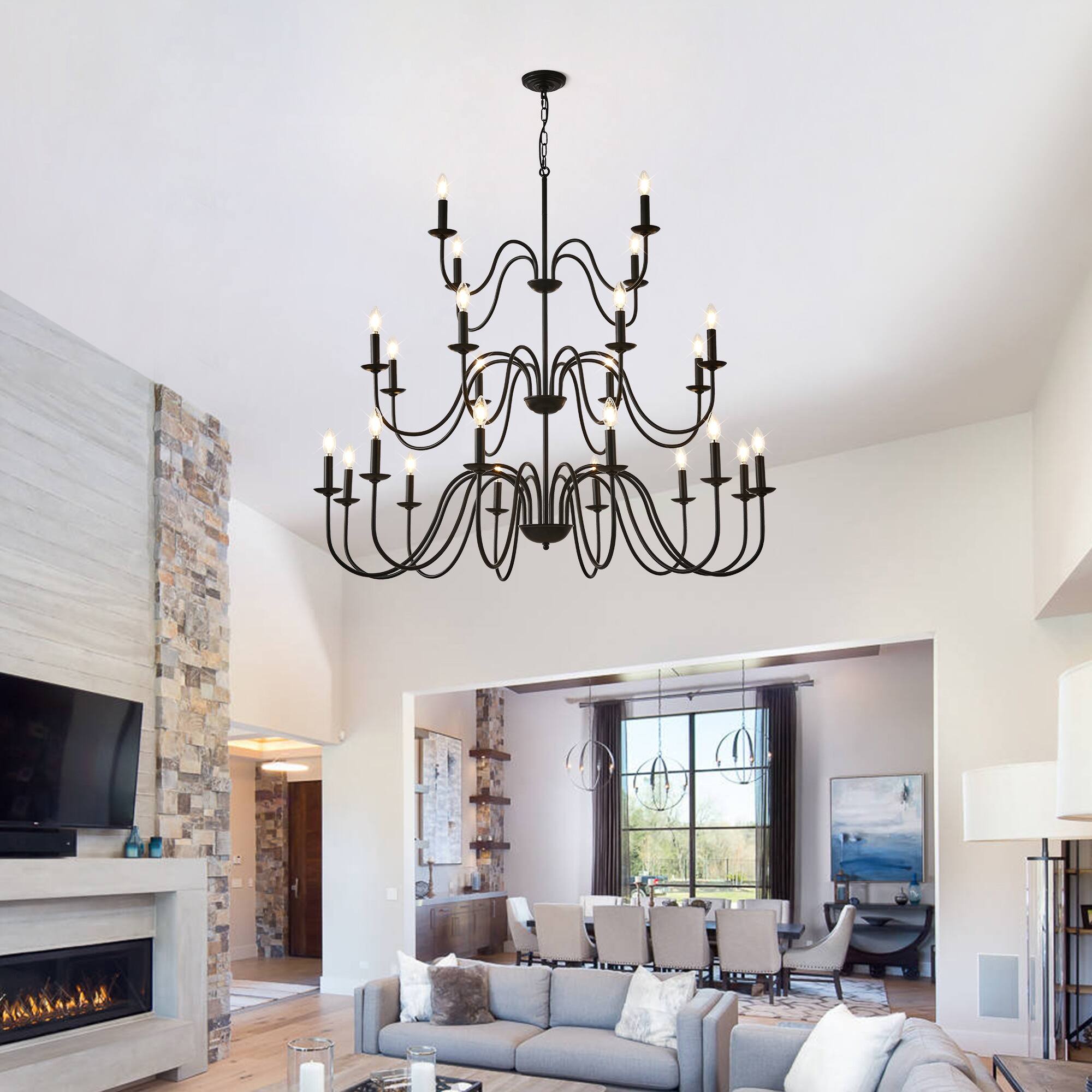 Alt View 2. Boyel Living - Farmhouse Chandelier Black Metal Chandeliers Light Fixtures Industrial for High Ceiling.
