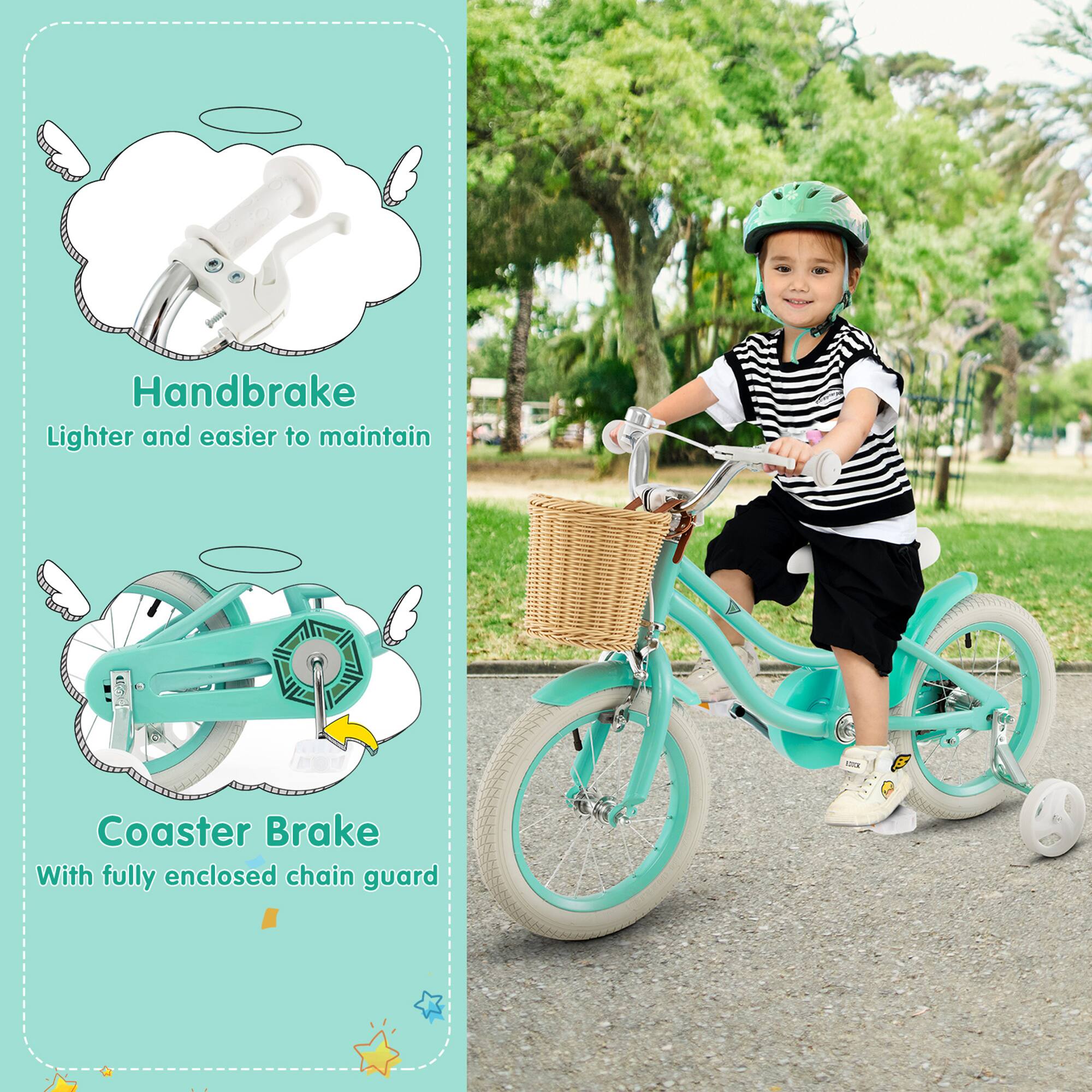 Handbrake  
Lighter and easier to maintain  

Coaster Brake  
With fully enclosed chain guard