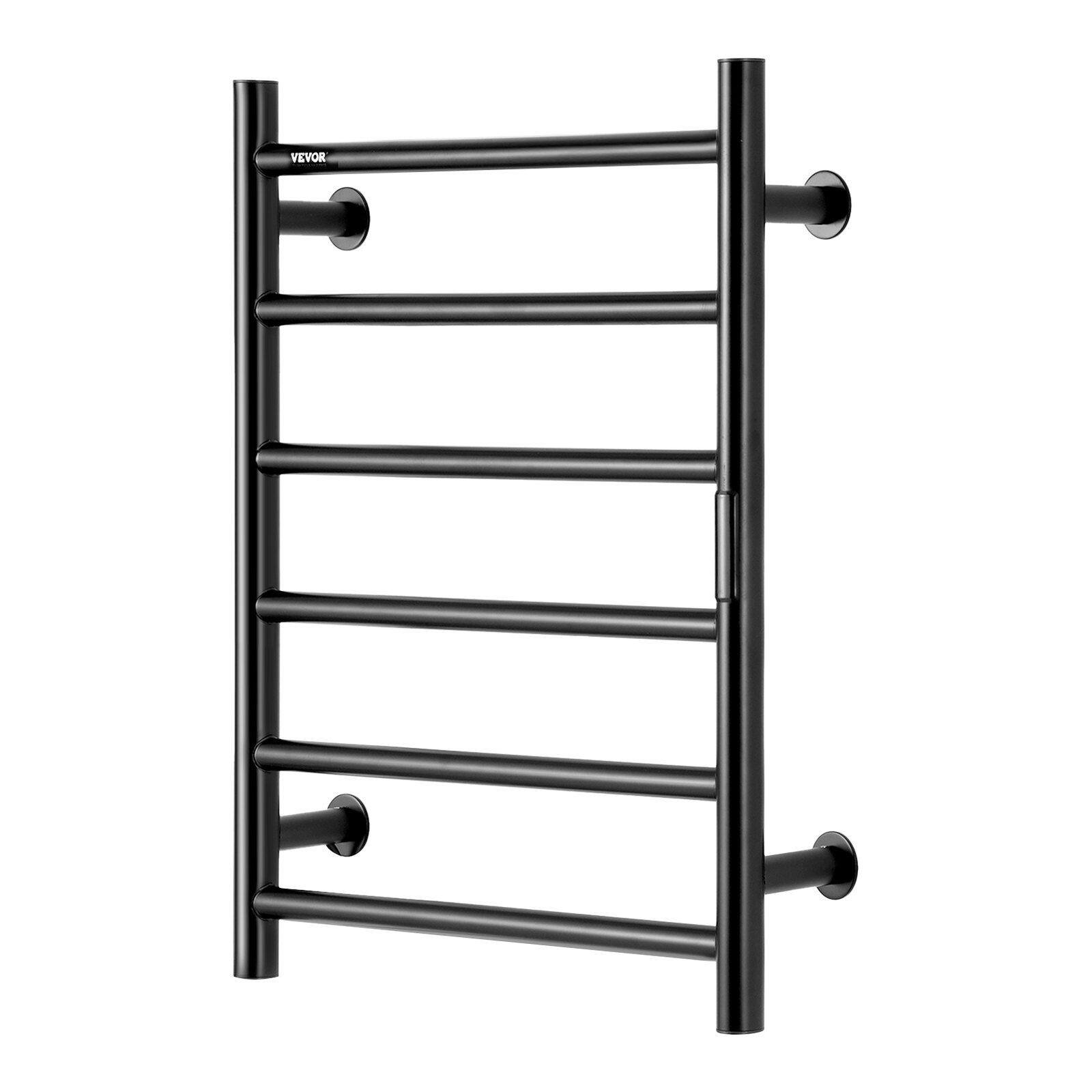 Angle. COWLOWN - 6-Bar Heated Towel Warmer Rack Wall Mounted Electric Plug-in Towel Dryer Matte Black - Matte Black.