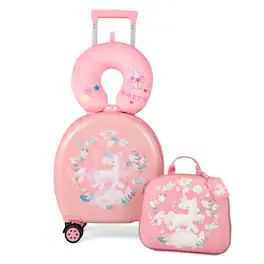 Costway - 4-Piece Kid's Luggage Set w/ 14" Carry-on Hardside Spinner Toddler Luggage - Pink