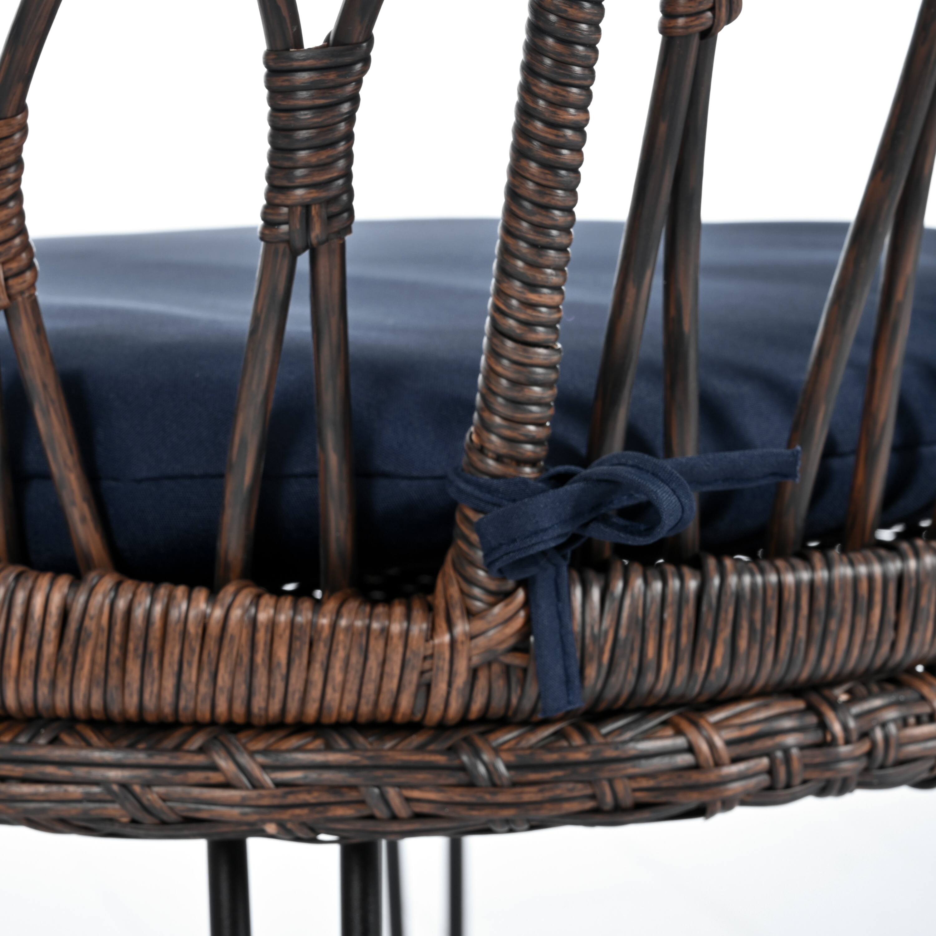 Alt View 8. Mondawe - 3-Piece Outdoor Leisure Set, 2 Rattan Single Chairs with A Glass Round Table - Brown+Blue.