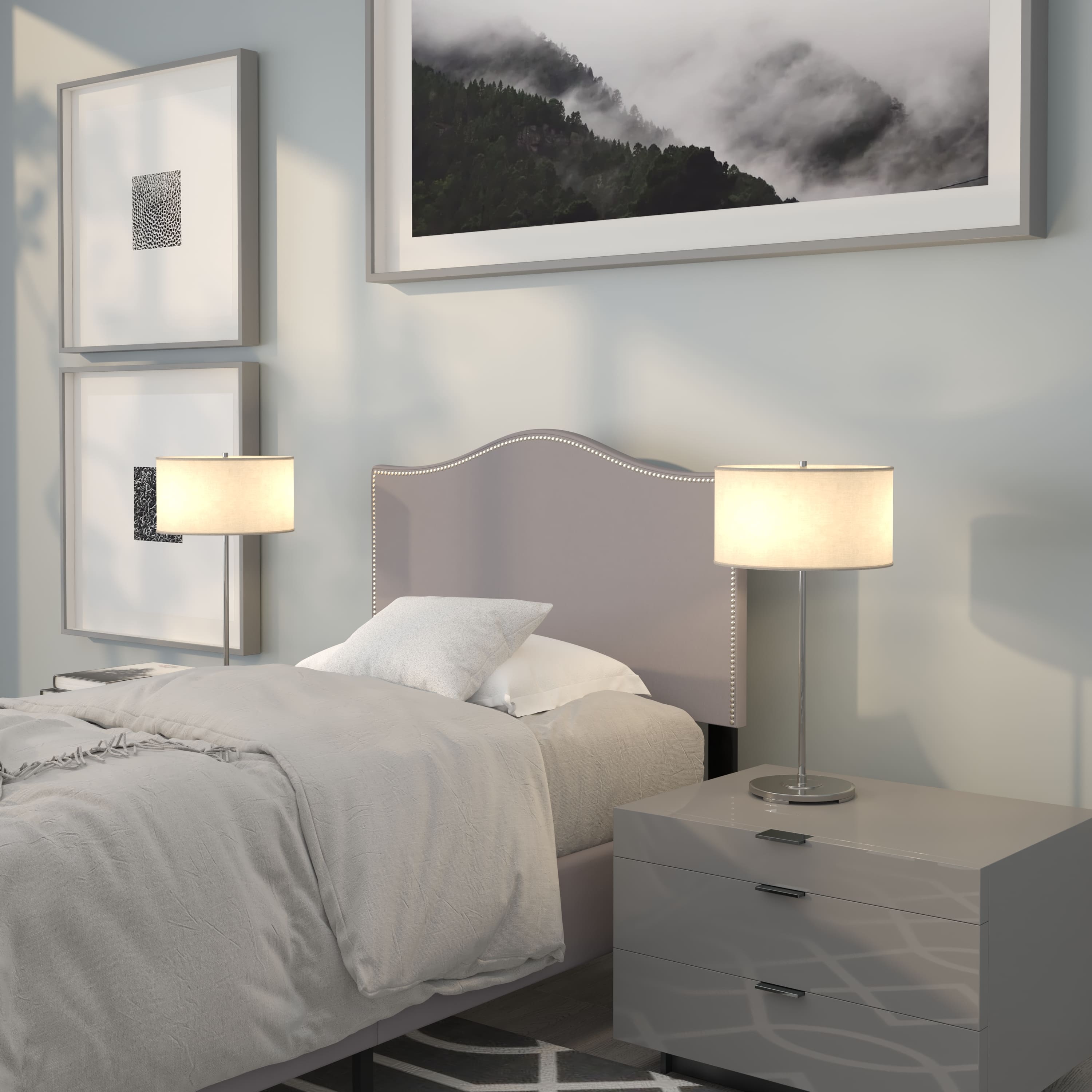 Emma + Oliver - Arched Headboard with Accent Nail Trim - Light Gray price history on PriceWatchPro