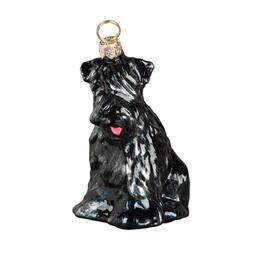 Joy to the World Collectibles - Joy to the World Russian Terrier Sitting Dog Polish Blown Glass Christmas Ornament - Black